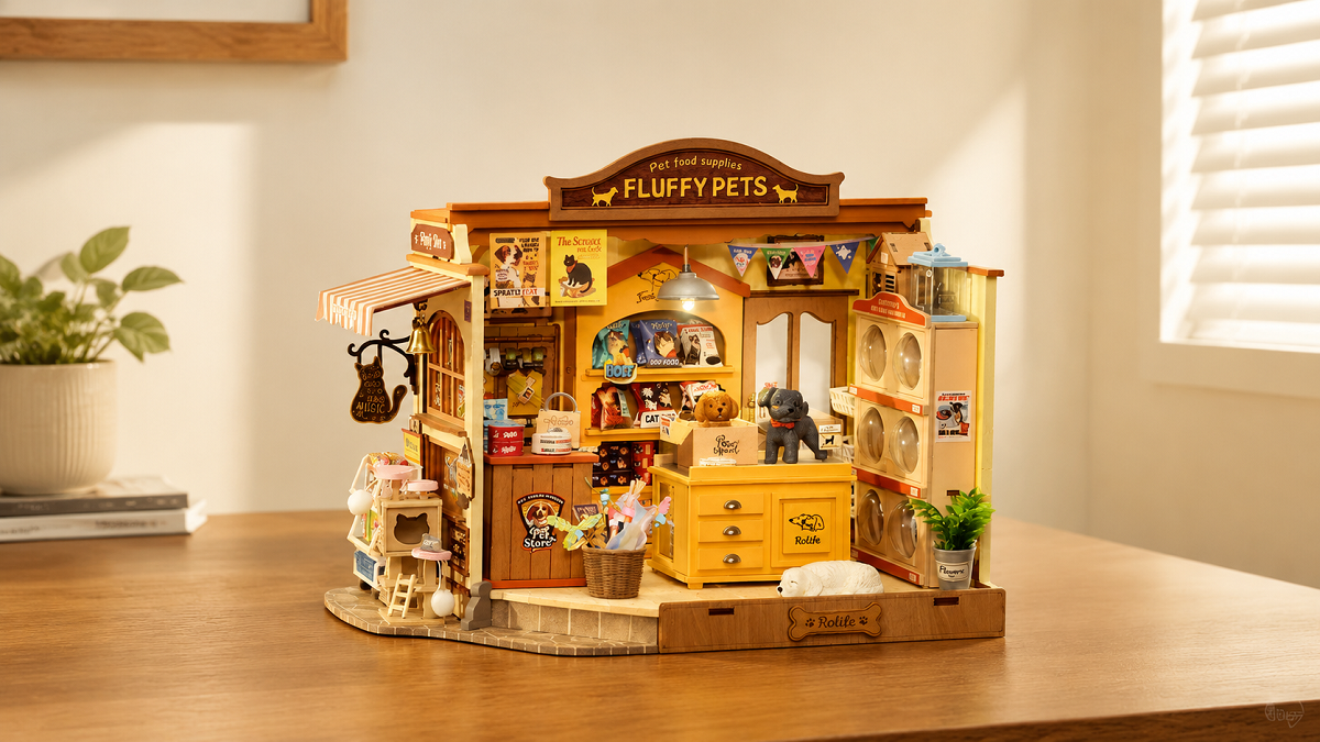 Rolife Fluffy Friends Store Warm Miniature Pet Shop