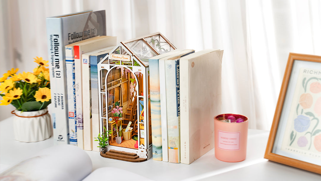 Coin livre, maison miniature, avec mobilier et éclairage LED, serre-livres, bricolage
