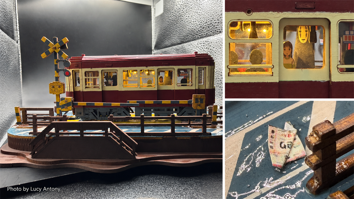 Lucy Antony’s customized Rolife Sakura Journey sea train with illuminated passengers and water-effect details
