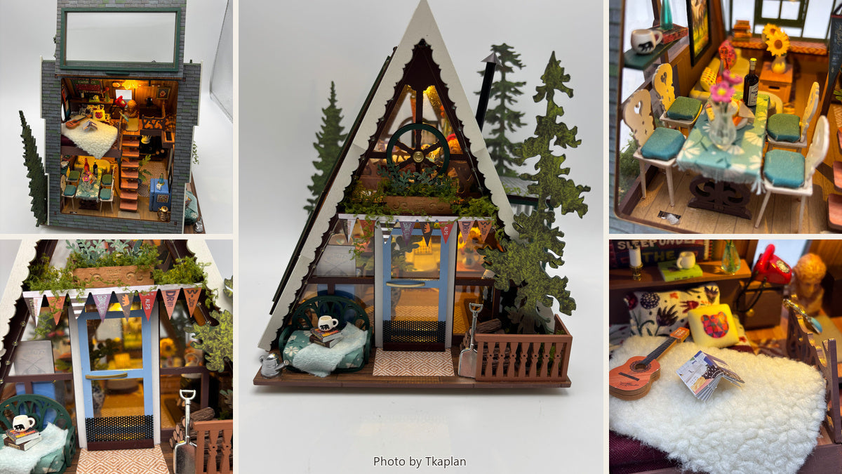 Tina’s customized Rolife A-Frame Cabin with complete exterior, interior, dining and loft details