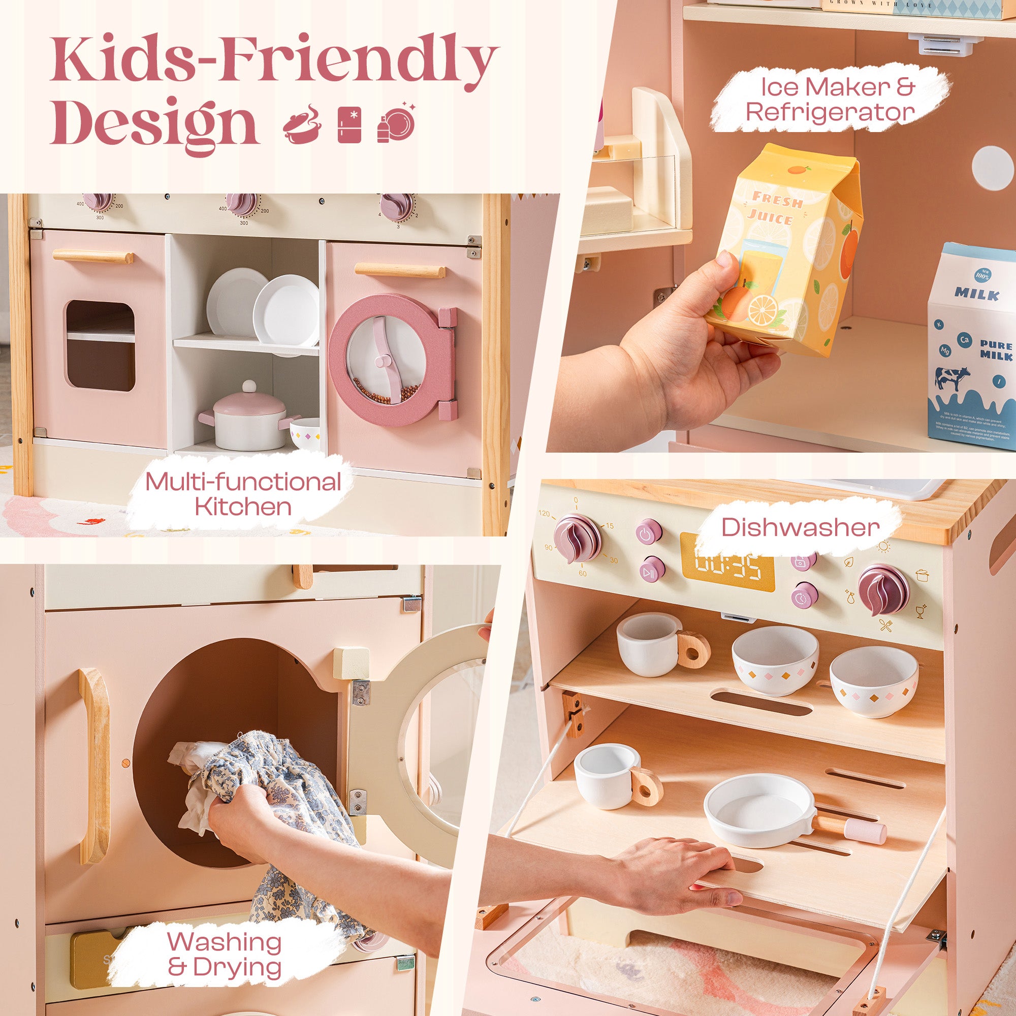 Robud Wooden Kids Kitchen PlaySet Seris -Pink