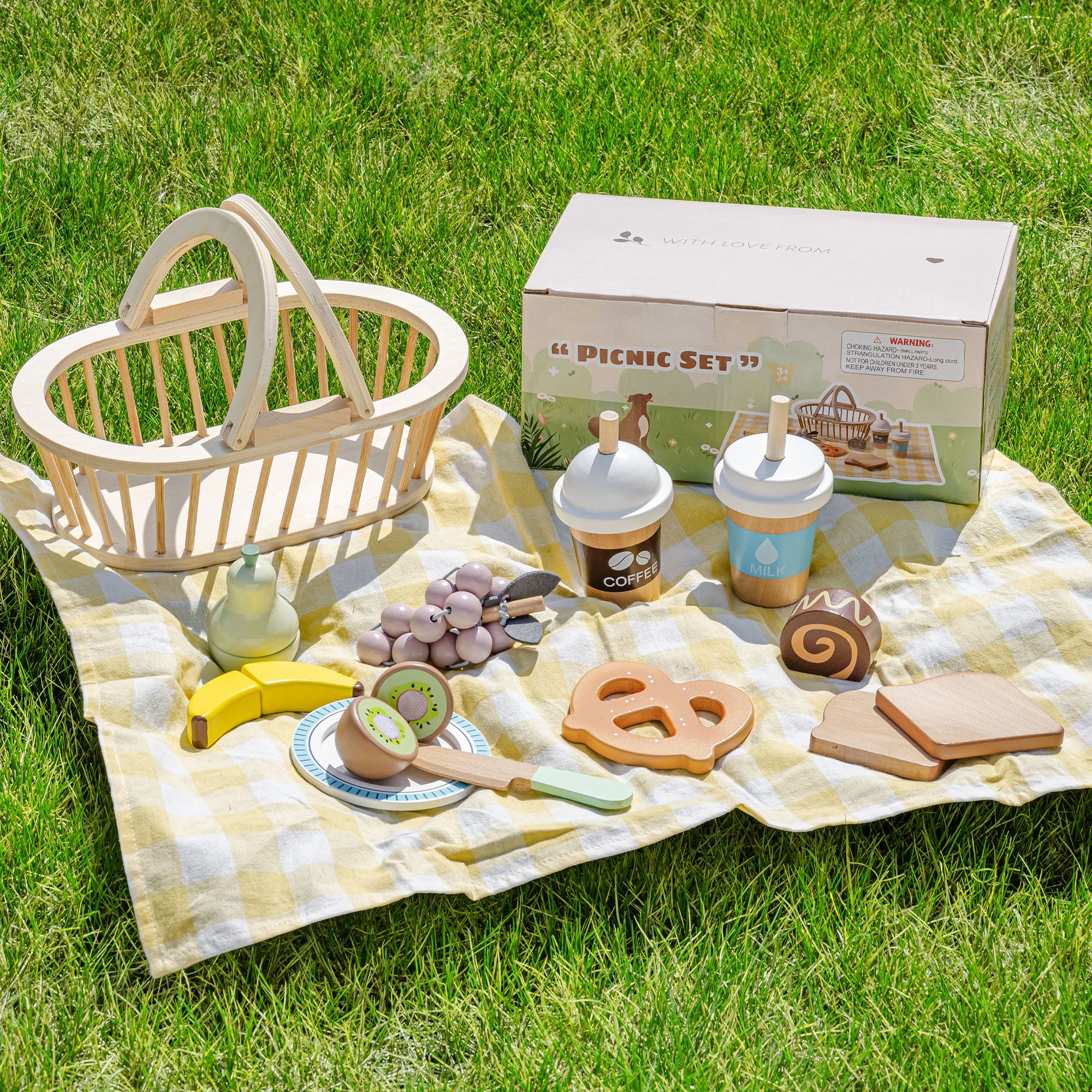 ROBUD Kids Wooden Picnic Play Food Set