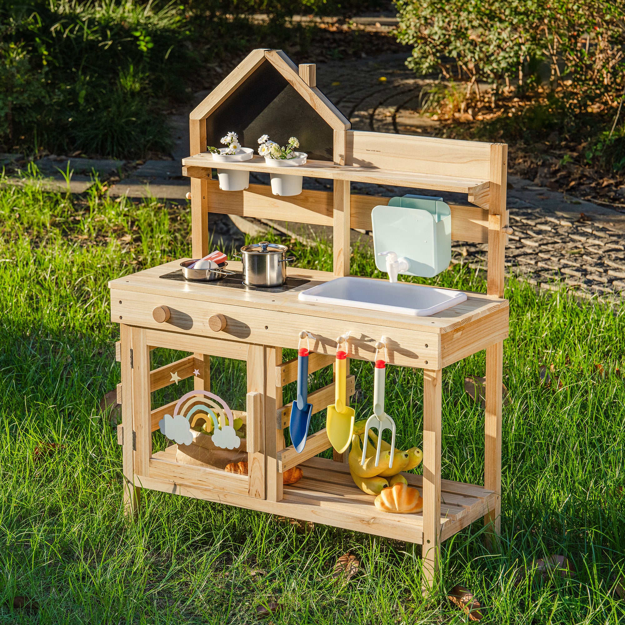 ROBUD Outdoor Mud Kitchen for Kids ¨C Wooden Play Kitchen with Accessories