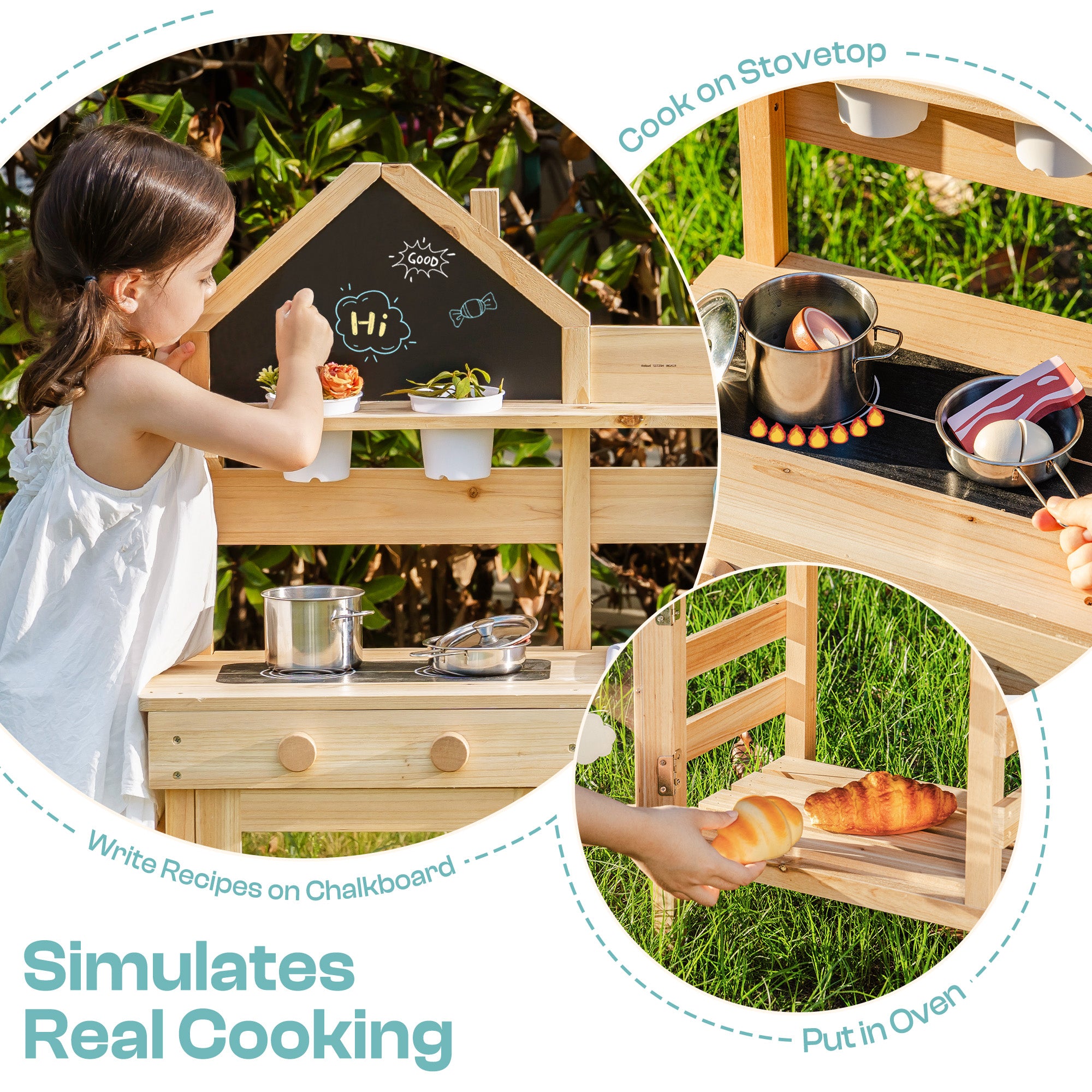 ROBUD Outdoor Mud Kitchen for Kids ¨C Wooden Play Kitchen with Accessories