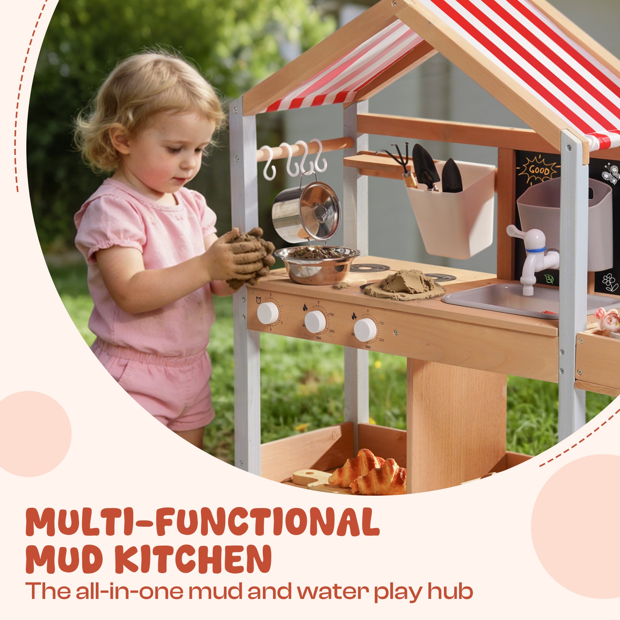 ROBUD Mud Kitchen for Kids Outdoor with Canopy