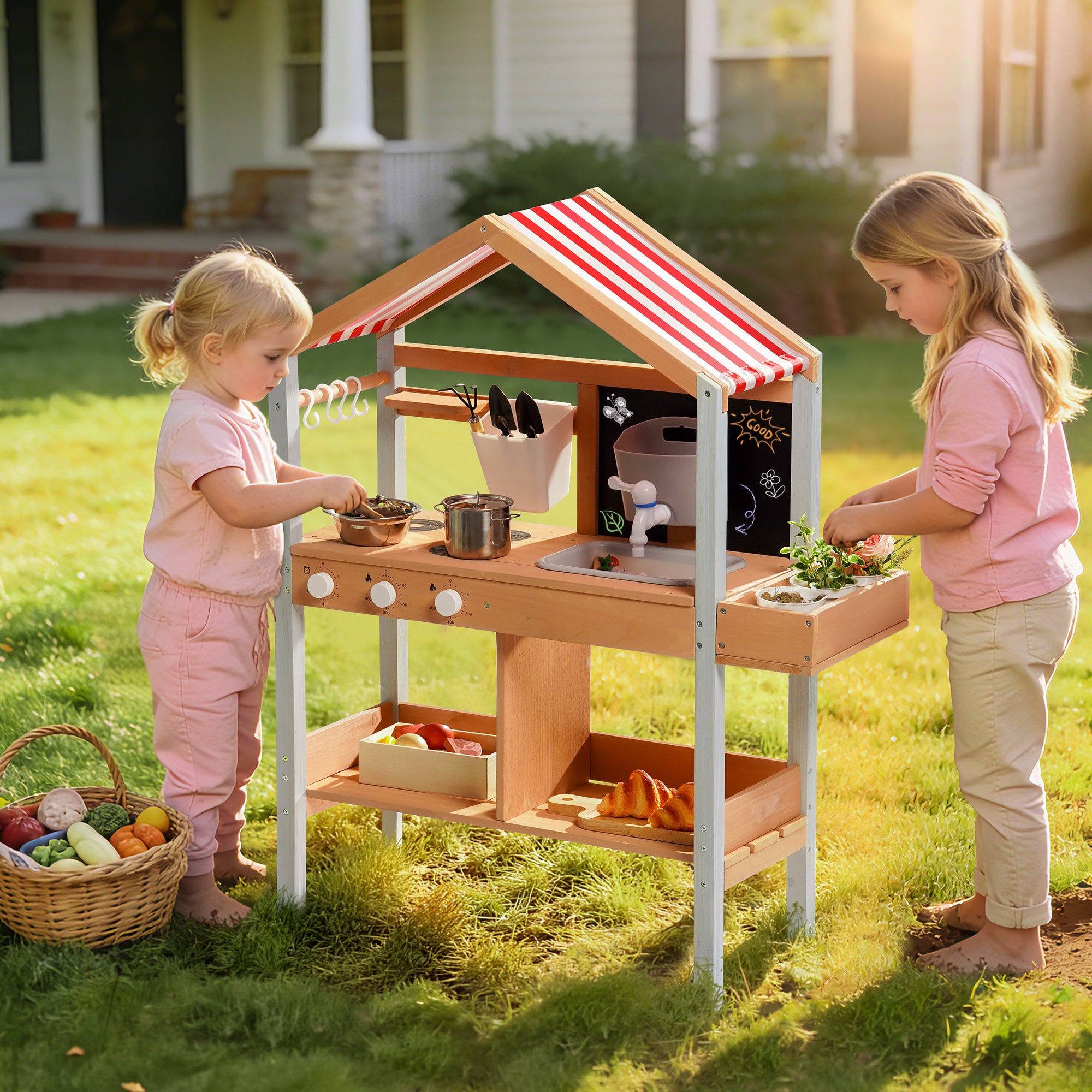 ROBUD Mud Kitchen for Kids Outdoor with Canopy