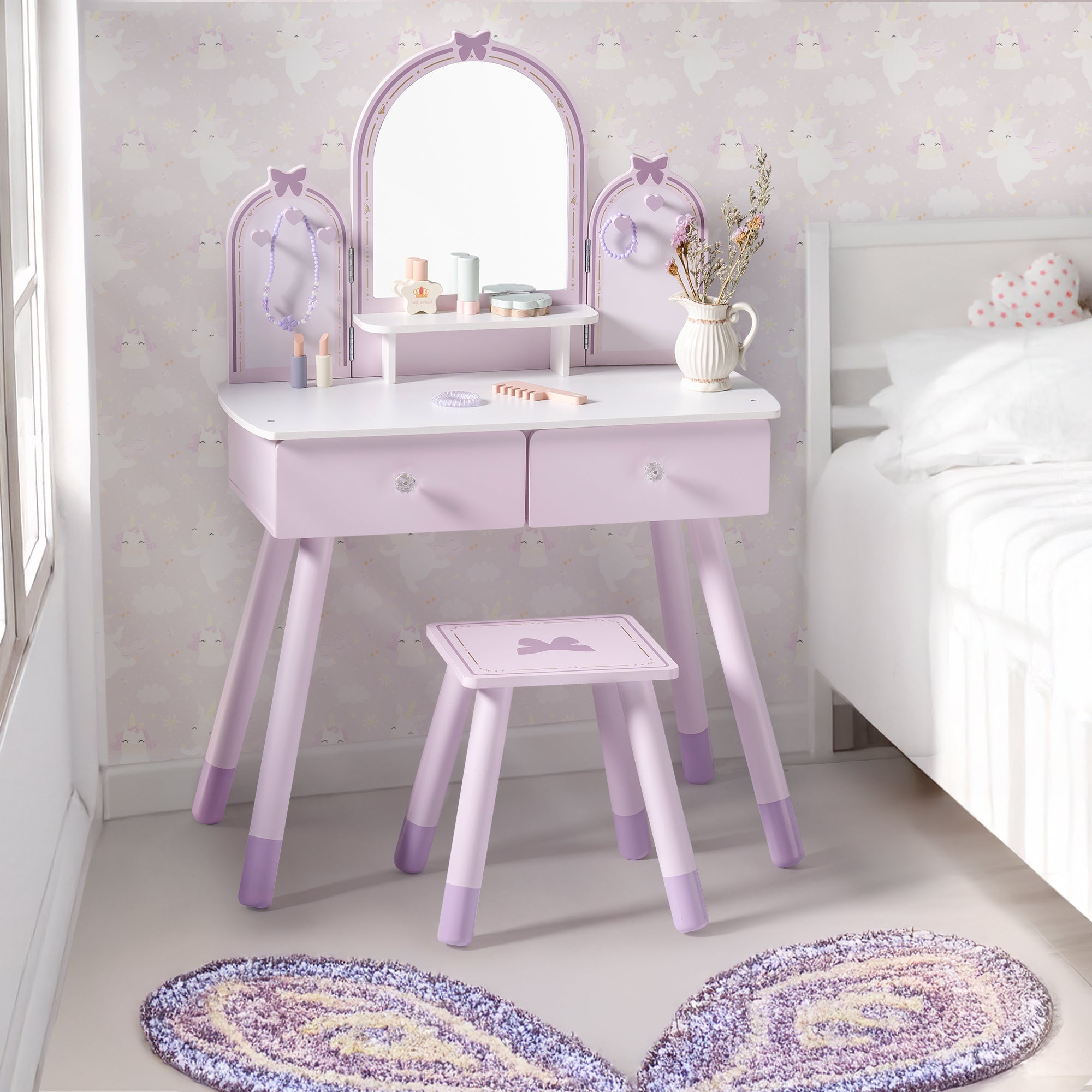 Robud Wooden Butterfly Dressing Table-Purple