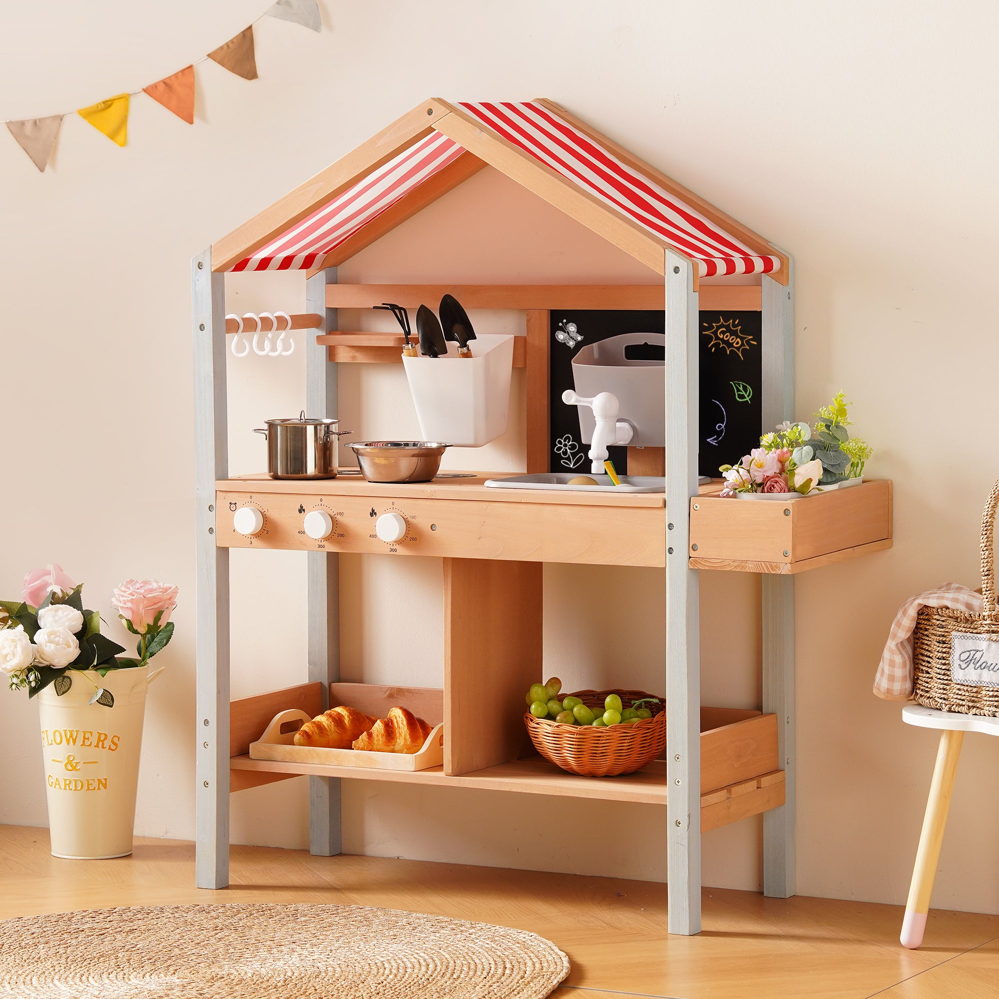 ROBUD Mud Kitchen for Kids Outdoor with Canopy