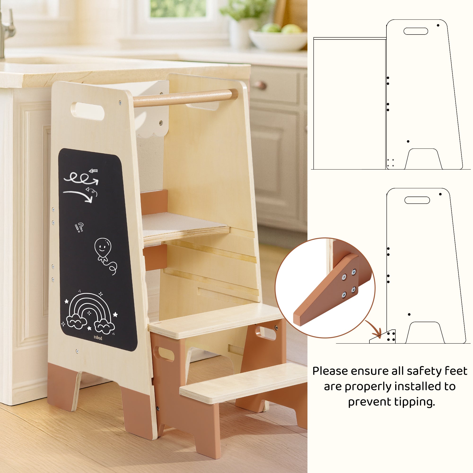 ROBUD Toddler Standing Tower with Step Stool Set