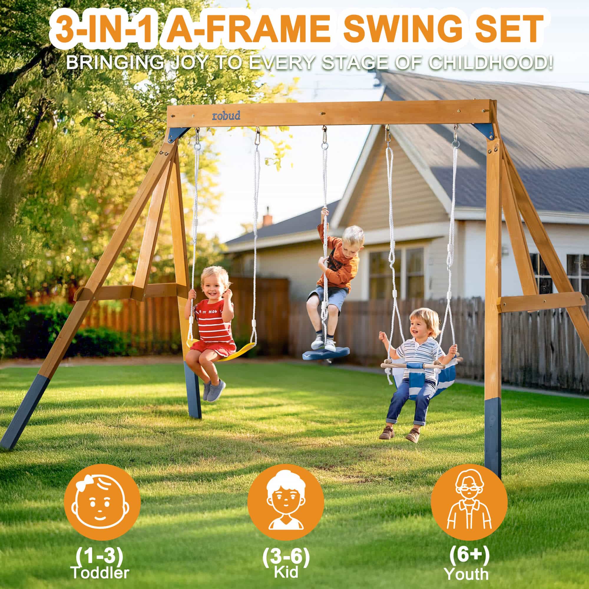 ROBUD Wooden Swing Set with Swings for Kids