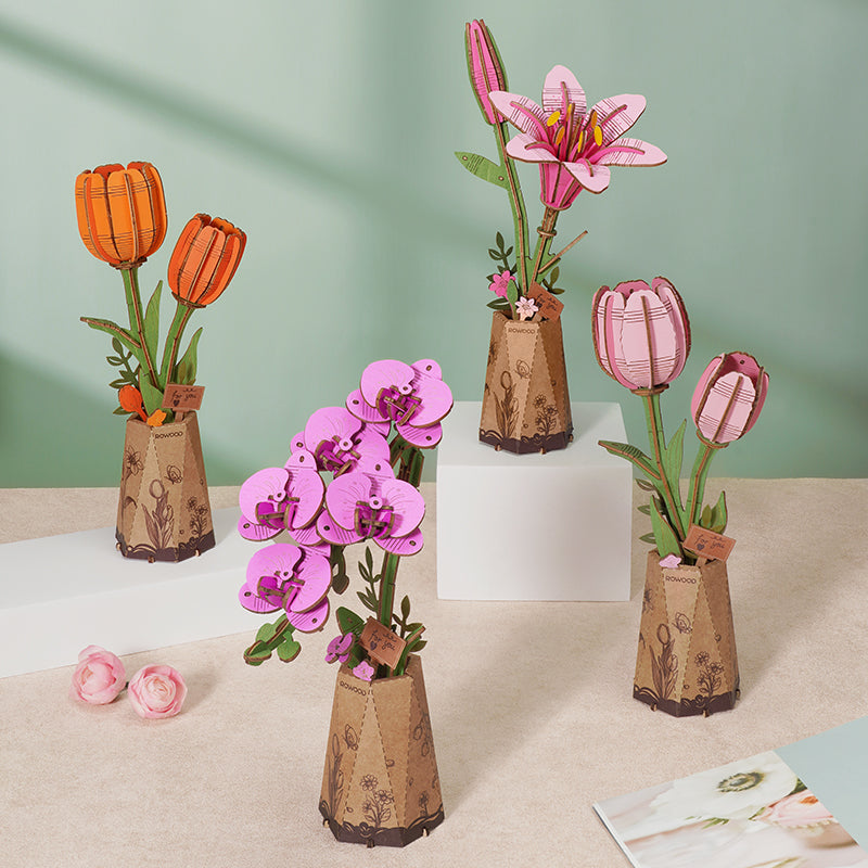 Rowood Pink Tulip DIY Flower 3D Wooden Puzzle TW082