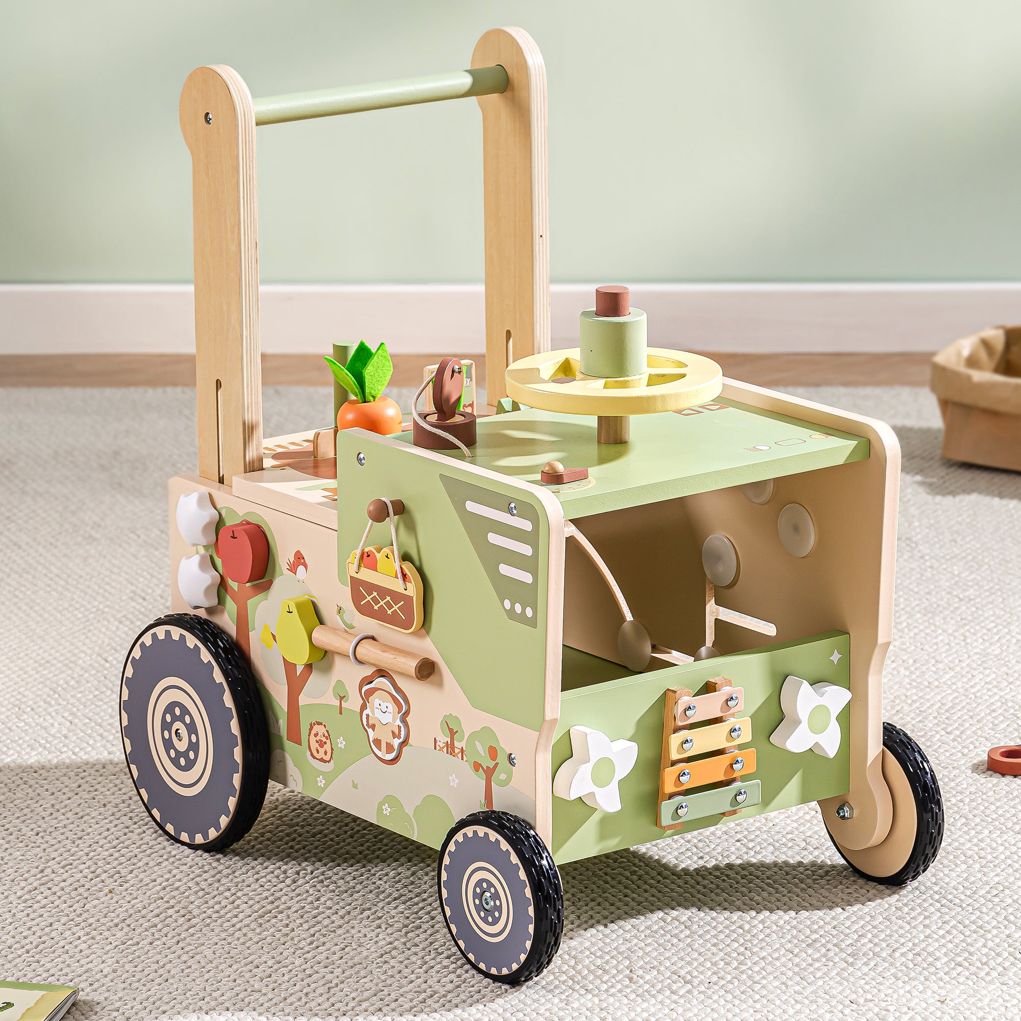 ROBUD Wooden Baby Push Walker Green Farm Robotime