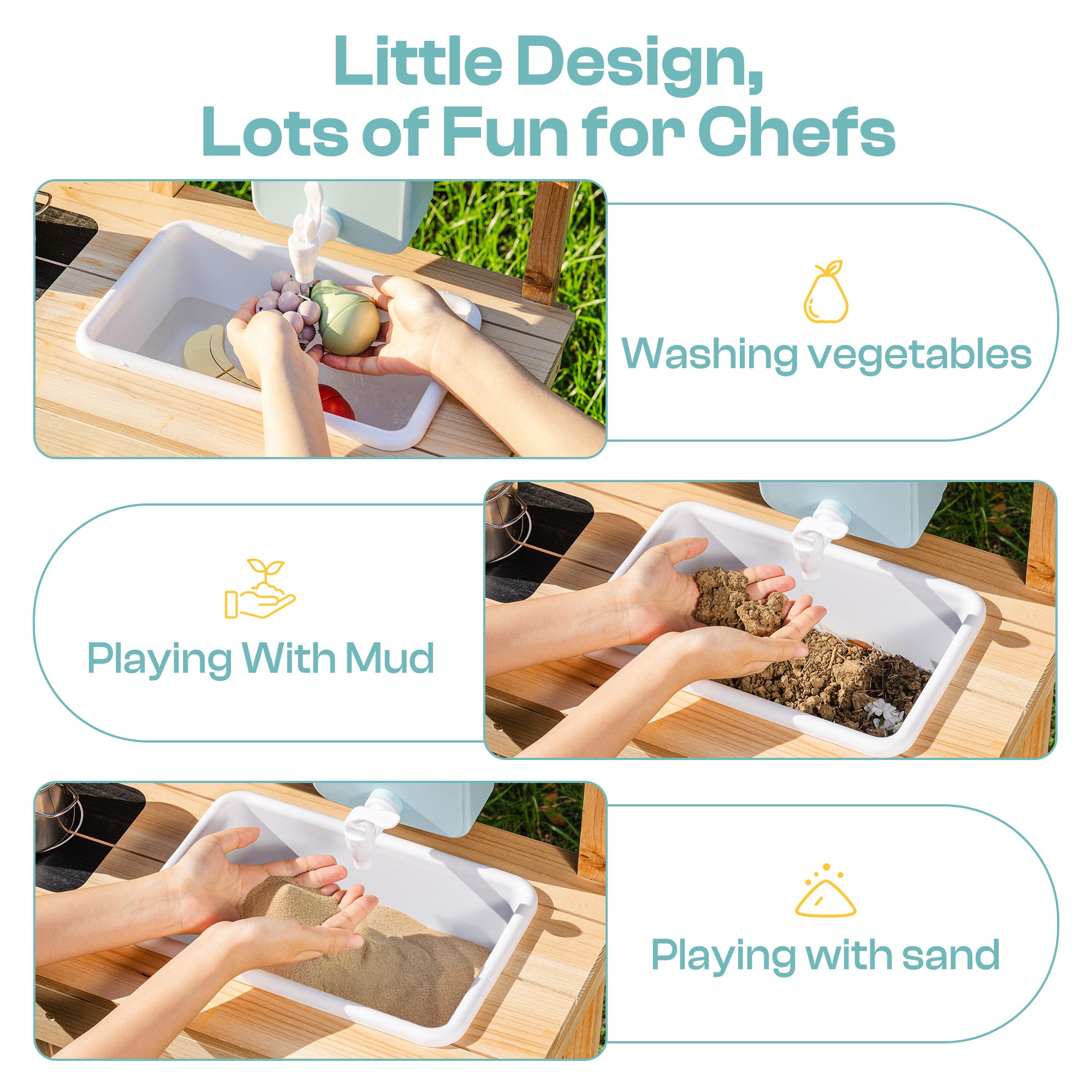 ROBUD Outdoor Mud Kitchen for Kids ¨C Wooden Play Kitchen with Accessories