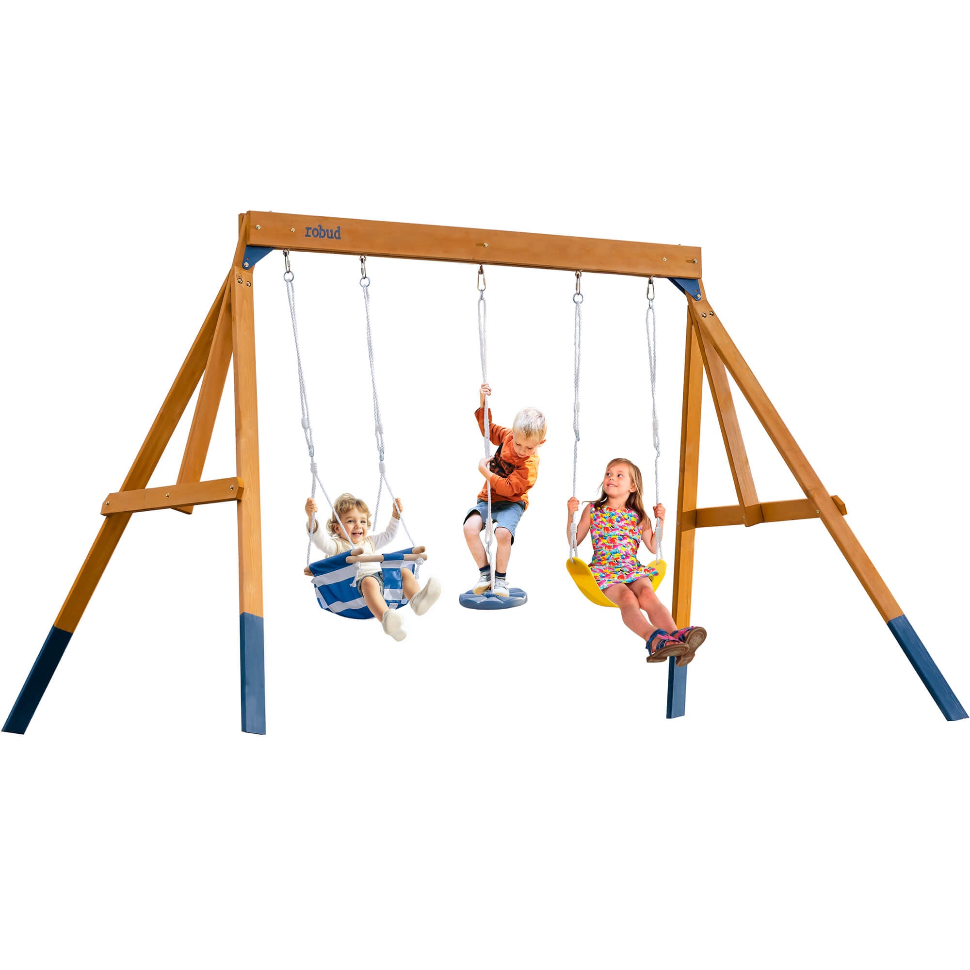ROBUD Wooden Swing Set with Swings for Kids