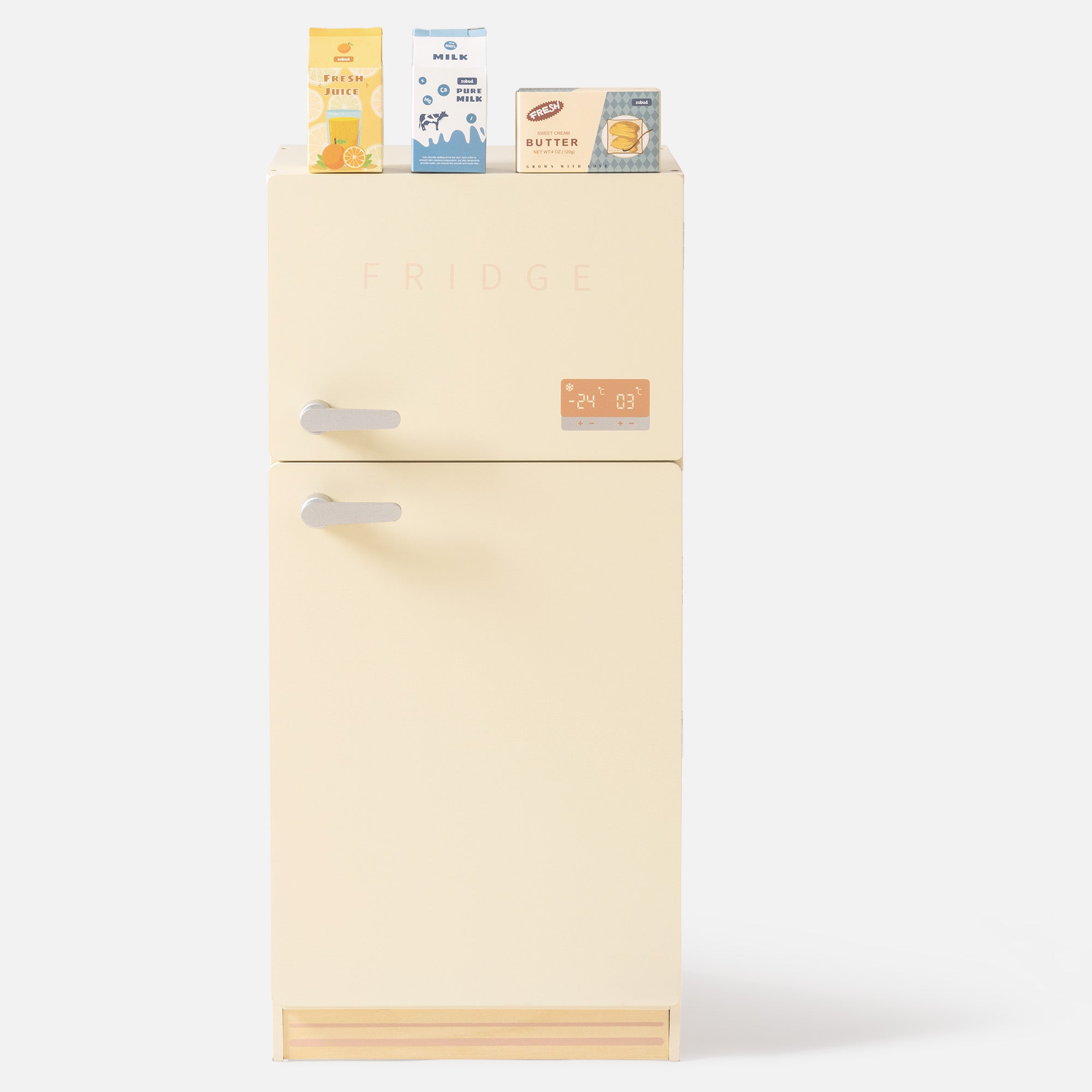 ROBUD Wooden Kids Play Kitchen Fridge Creamy