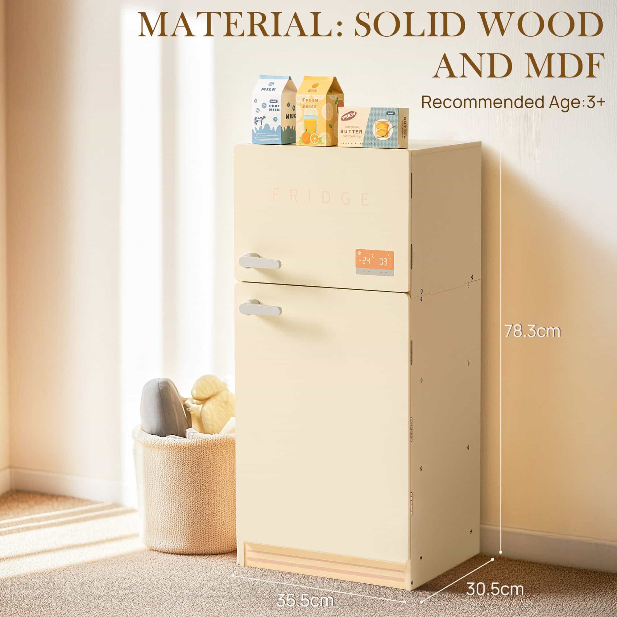 ROBUD Wooden Kids Play Kitchen Fridge Creamy