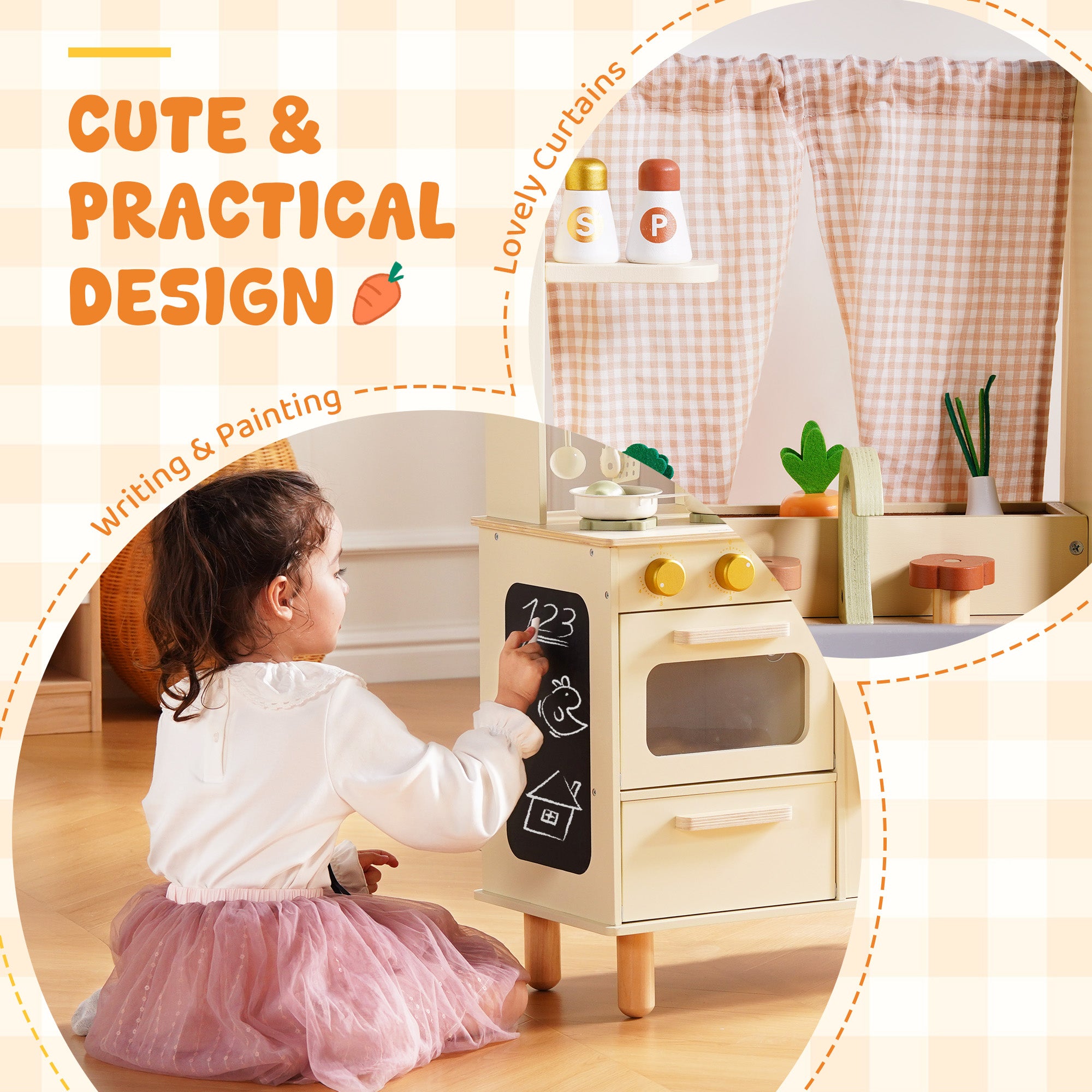 ROBUD Wooden Pretend Play Kitchen Set for Kids