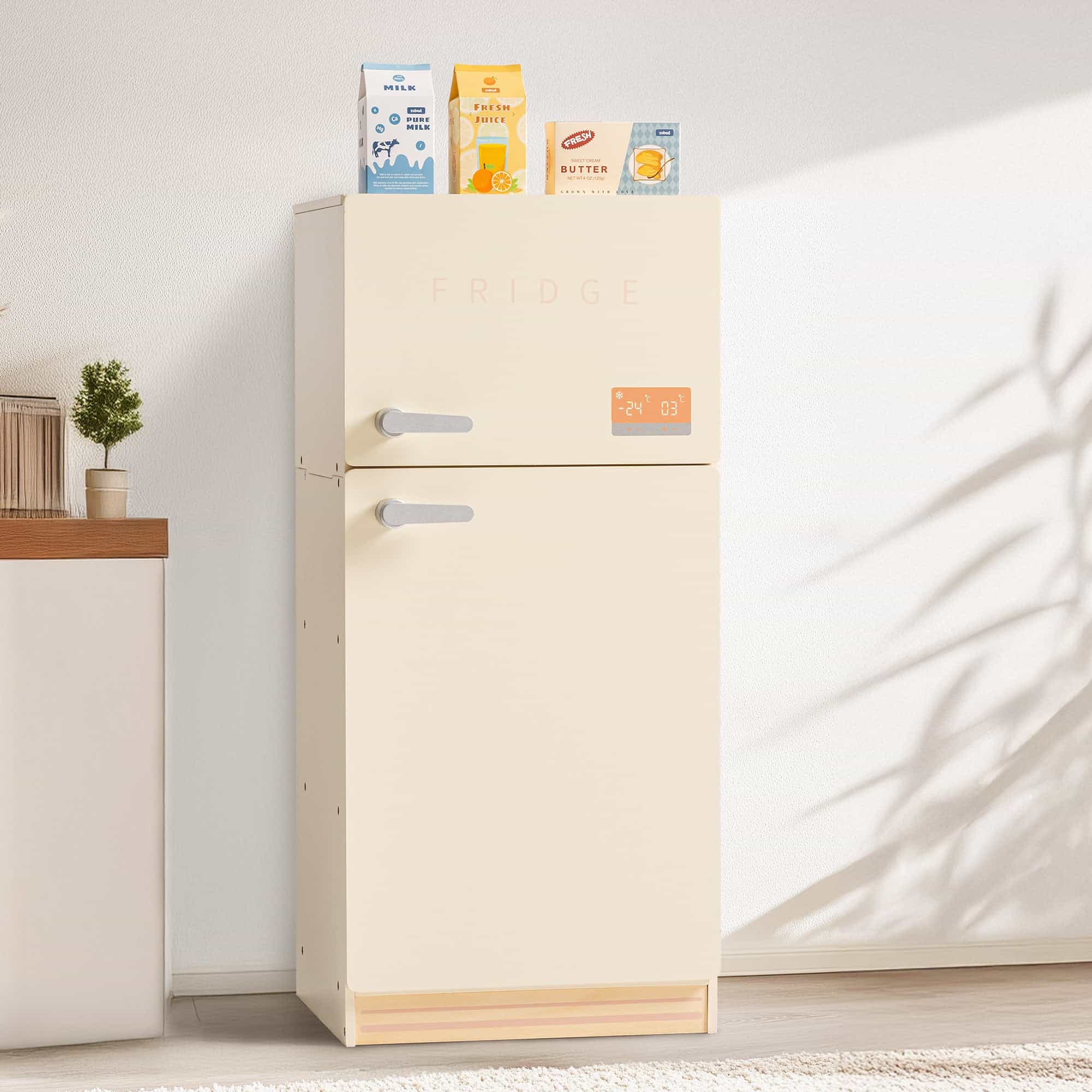ROBUD Wooden Kids Play Kitchen Fridge Creamy