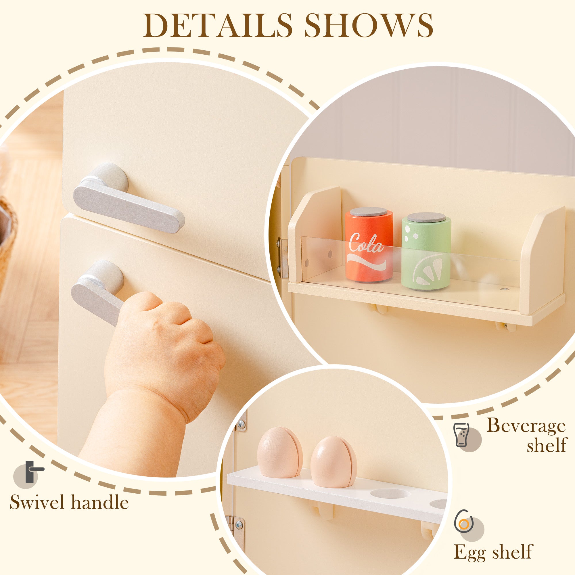 ROBUD Wooden Kids Play Kitchen Fridge Creamy