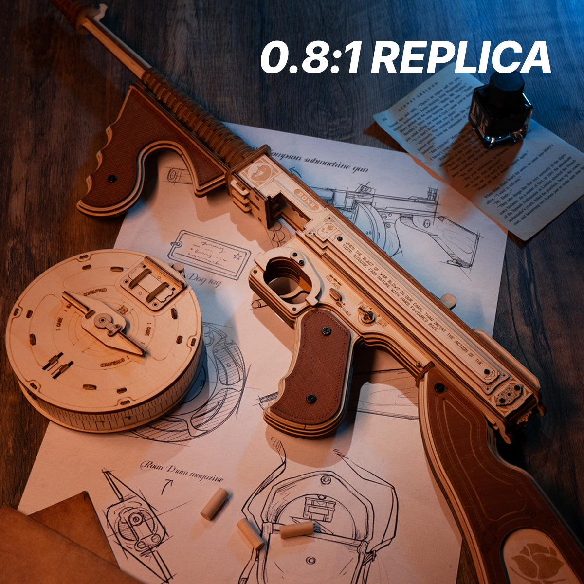 ROKR Thompson Submachine Toy Gun 3D Wooden Puzzle LQB01