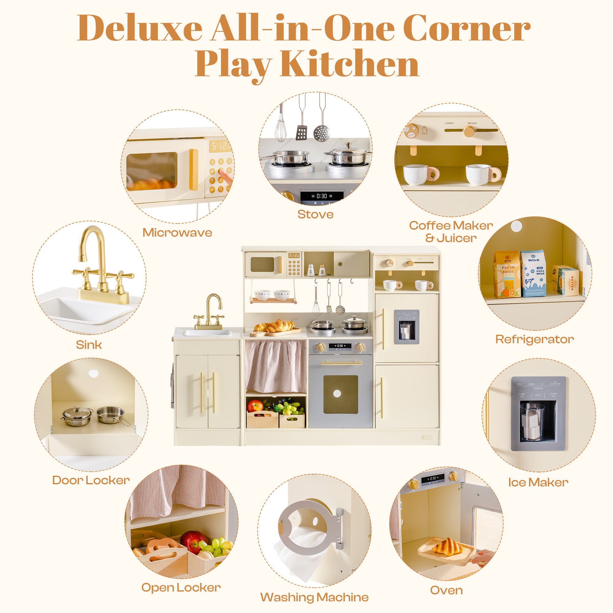 ROBUD Pretend Corner Kitchen with All-in-One & Combination-Style