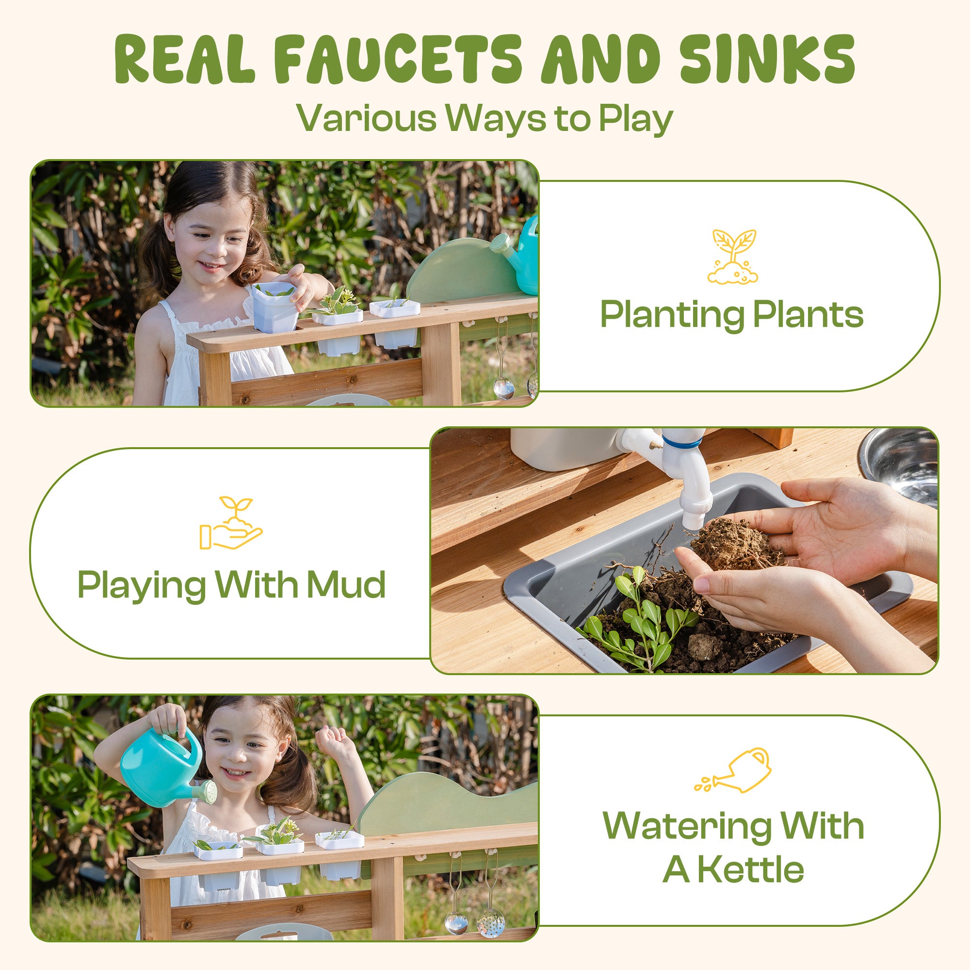 ROBUD Outdoor Mud Play Kitchen with Removable Sink