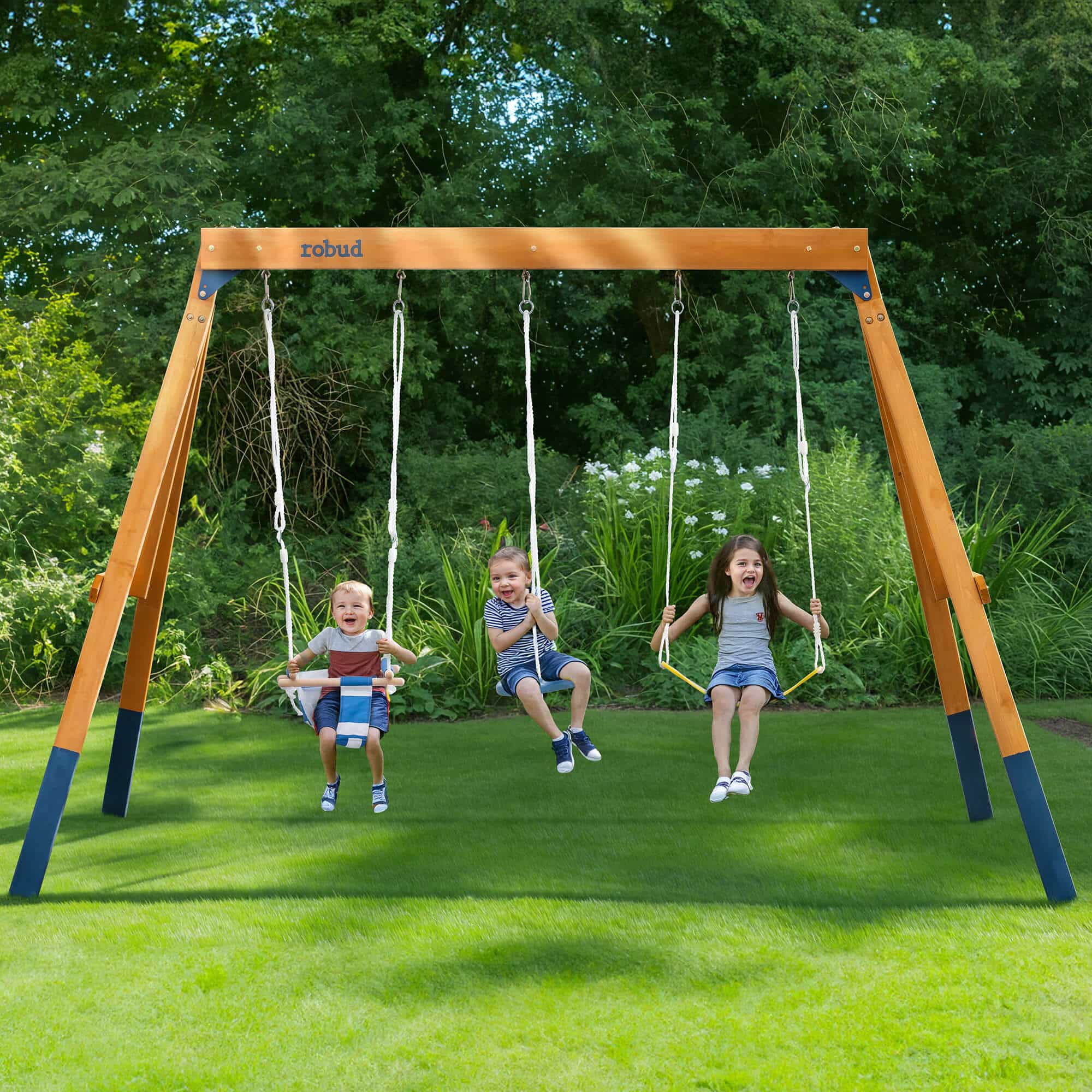 ROBUD Wooden Swing Set with Swings for Kids