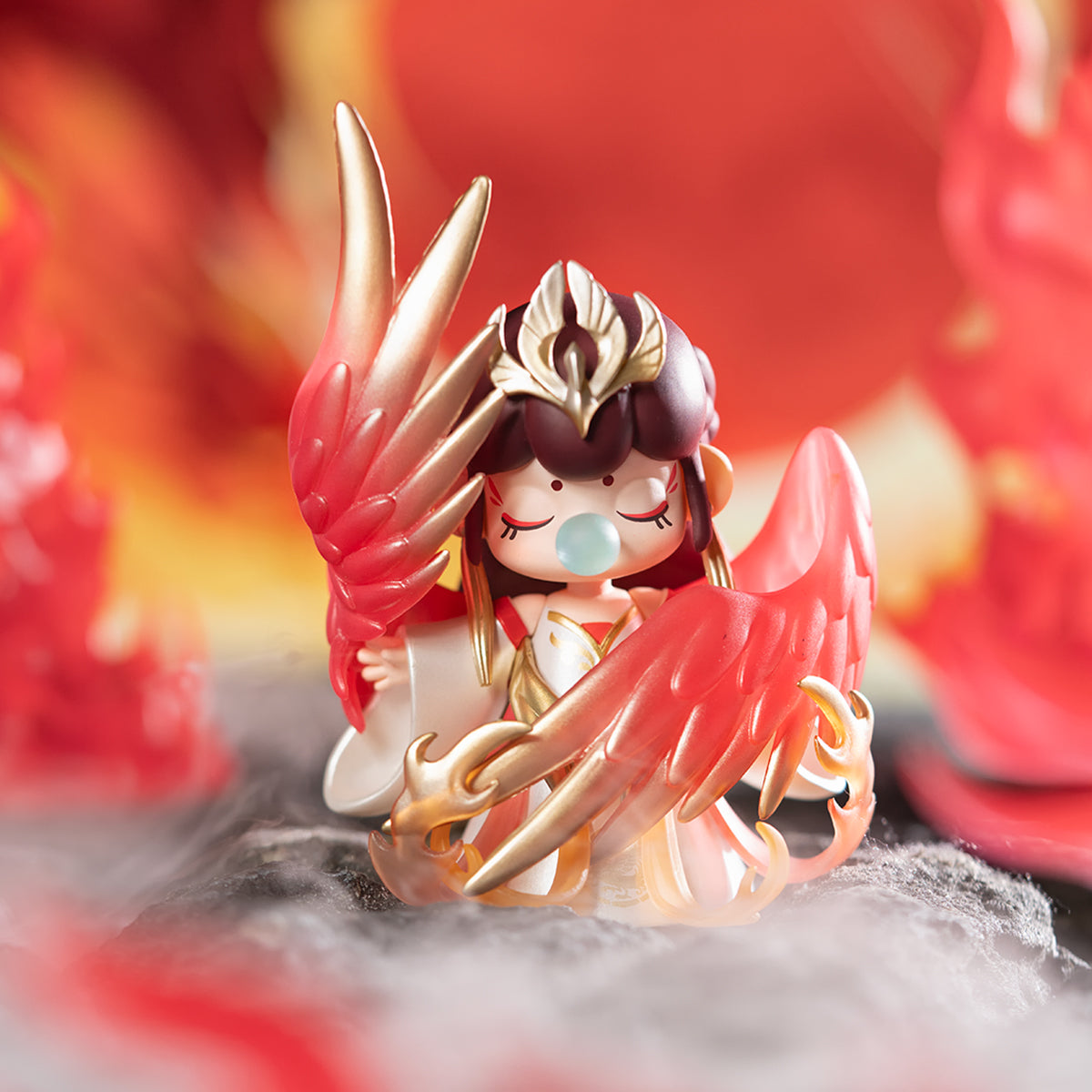 Rolife Nanci Oriental Auspiciousness figure doll angled overhead view showing the elaborate layered headdress with gold