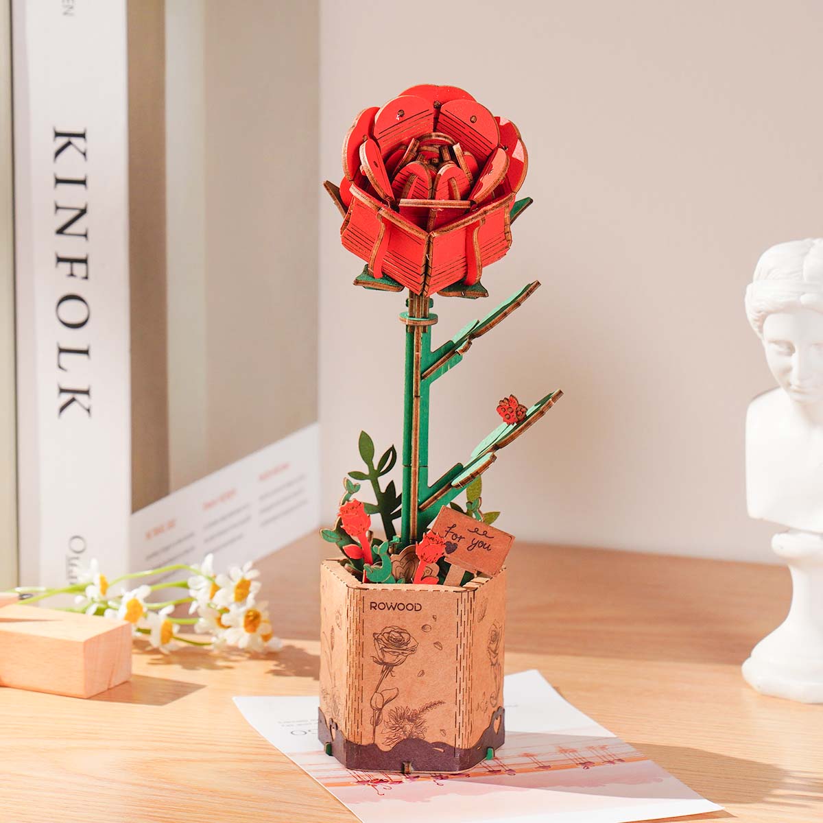 Rowood Red Rose DIY Flower 3D Wooden Puzzle TW042