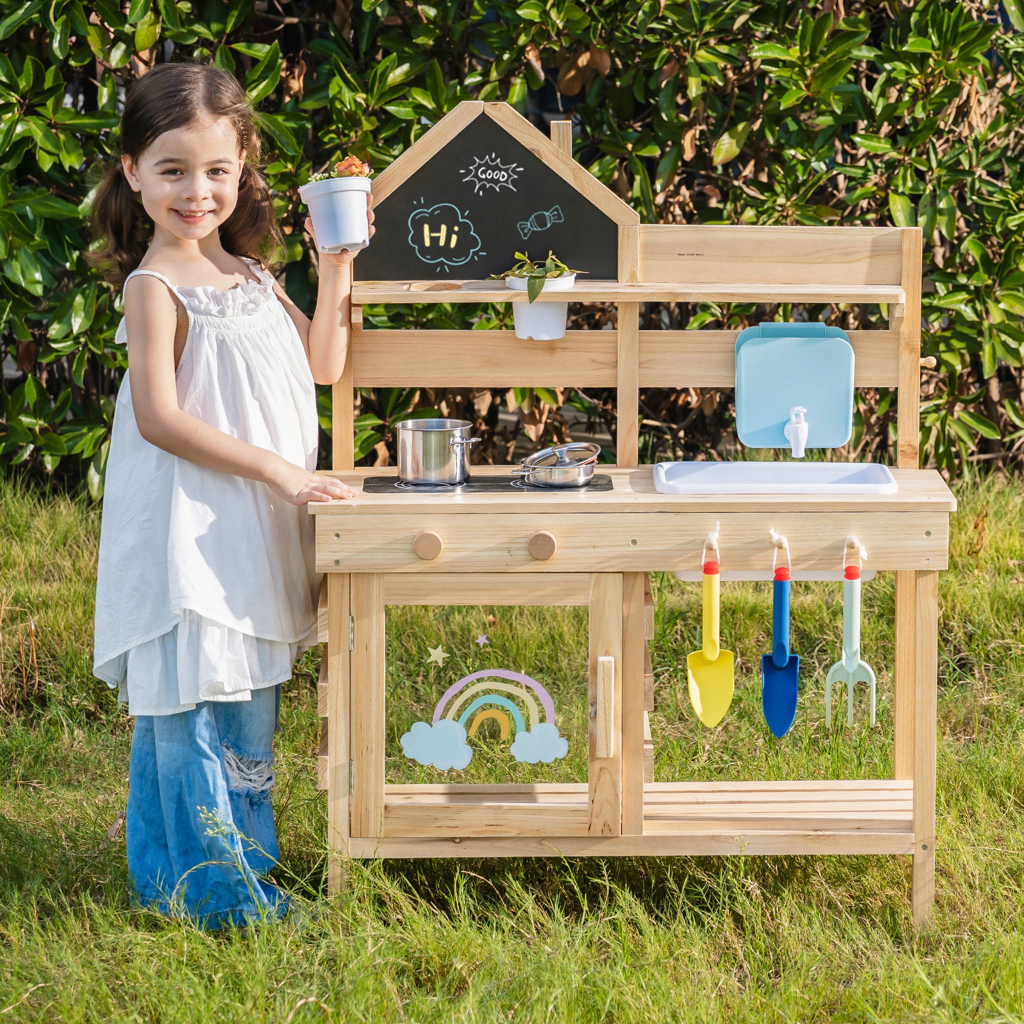 ROBUD Outdoor Mud Kitchen for Kids ¨C Wooden Play Kitchen with Accessories