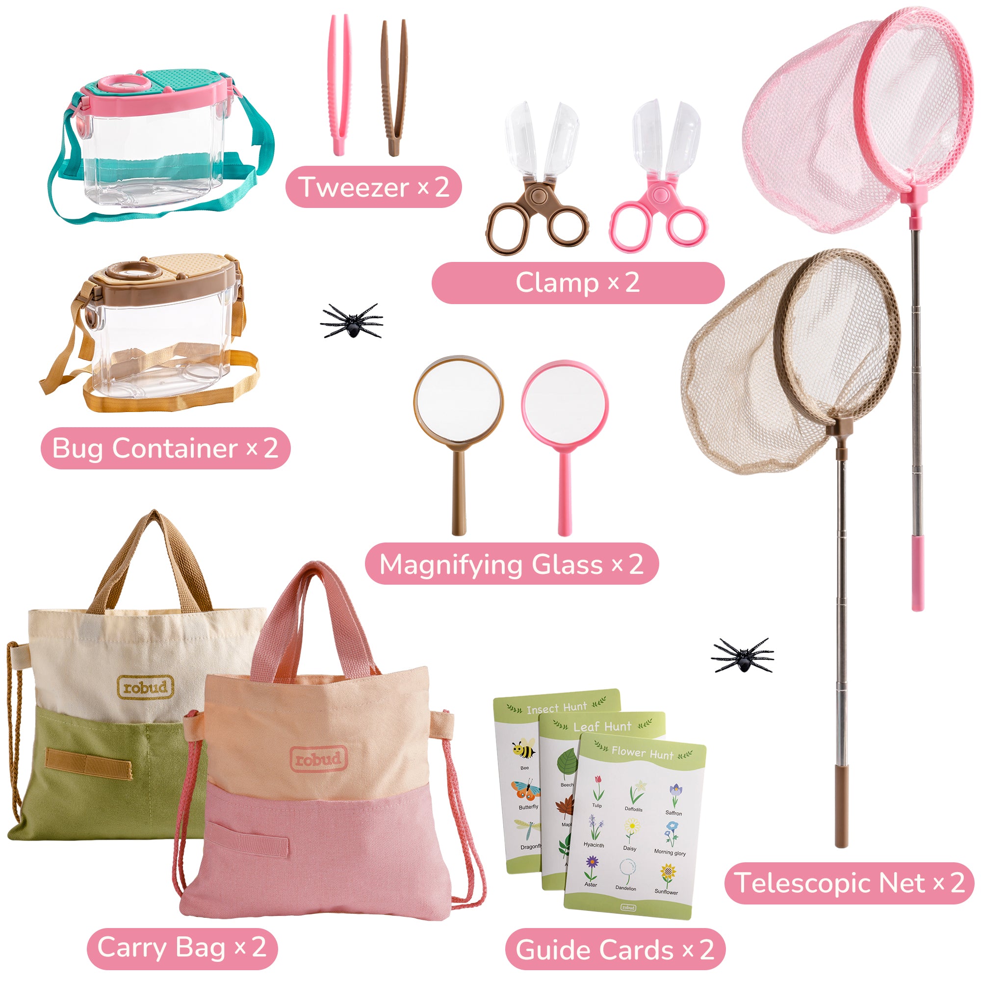 ROBUD Dual Kids Outdoor Explorer Kit - Pink & Green