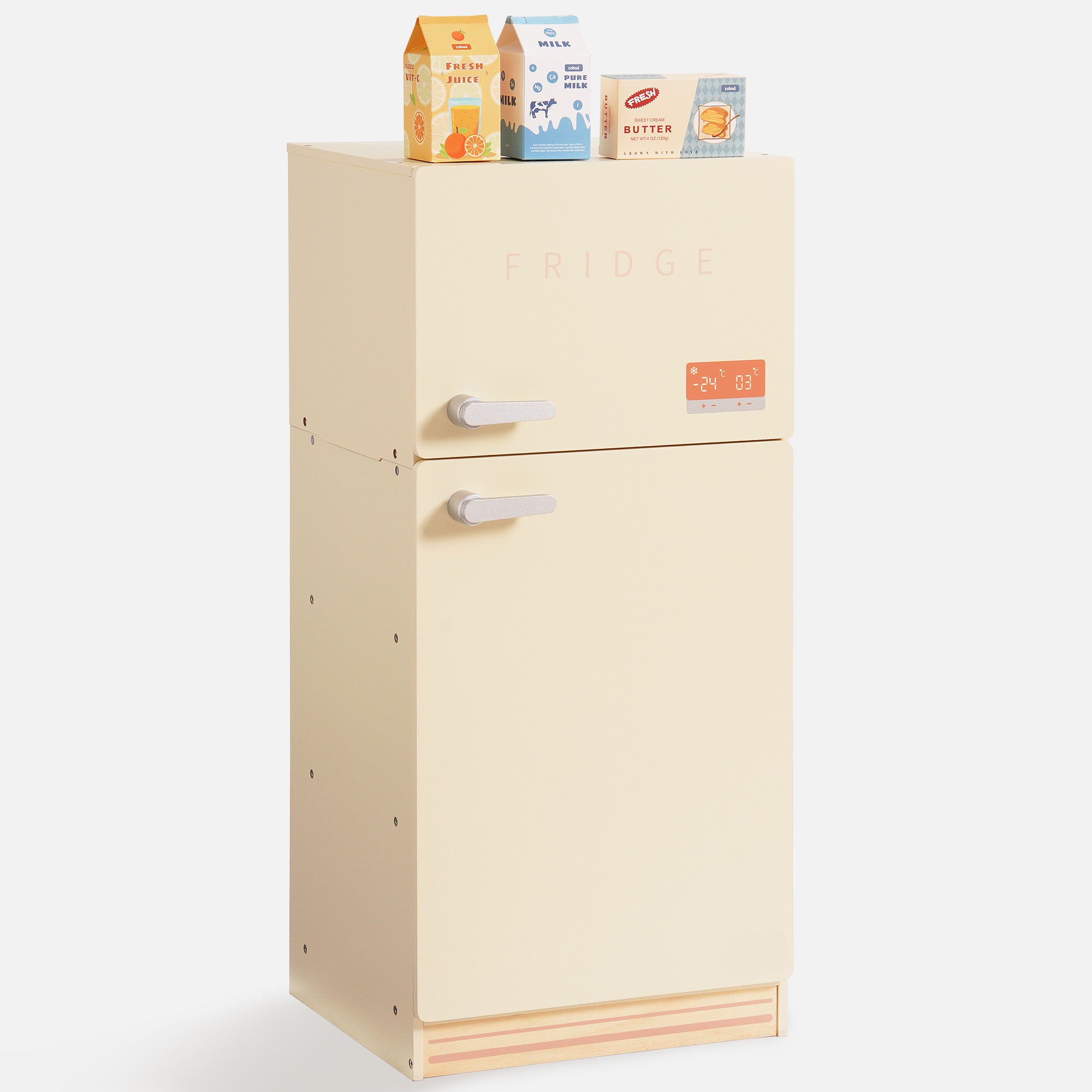 ROBUD Wooden Kids Play Kitchen Fridge Creamy