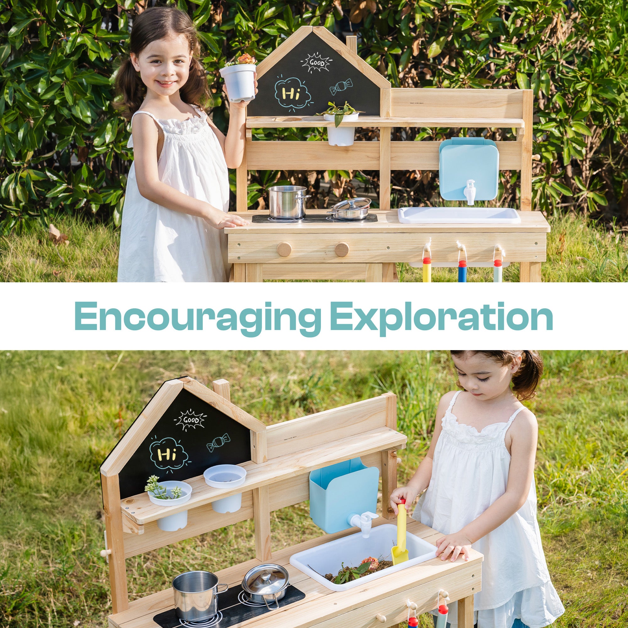 ROBUD Outdoor Mud Kitchen for Kids ¨C Wooden Play Kitchen with Accessories