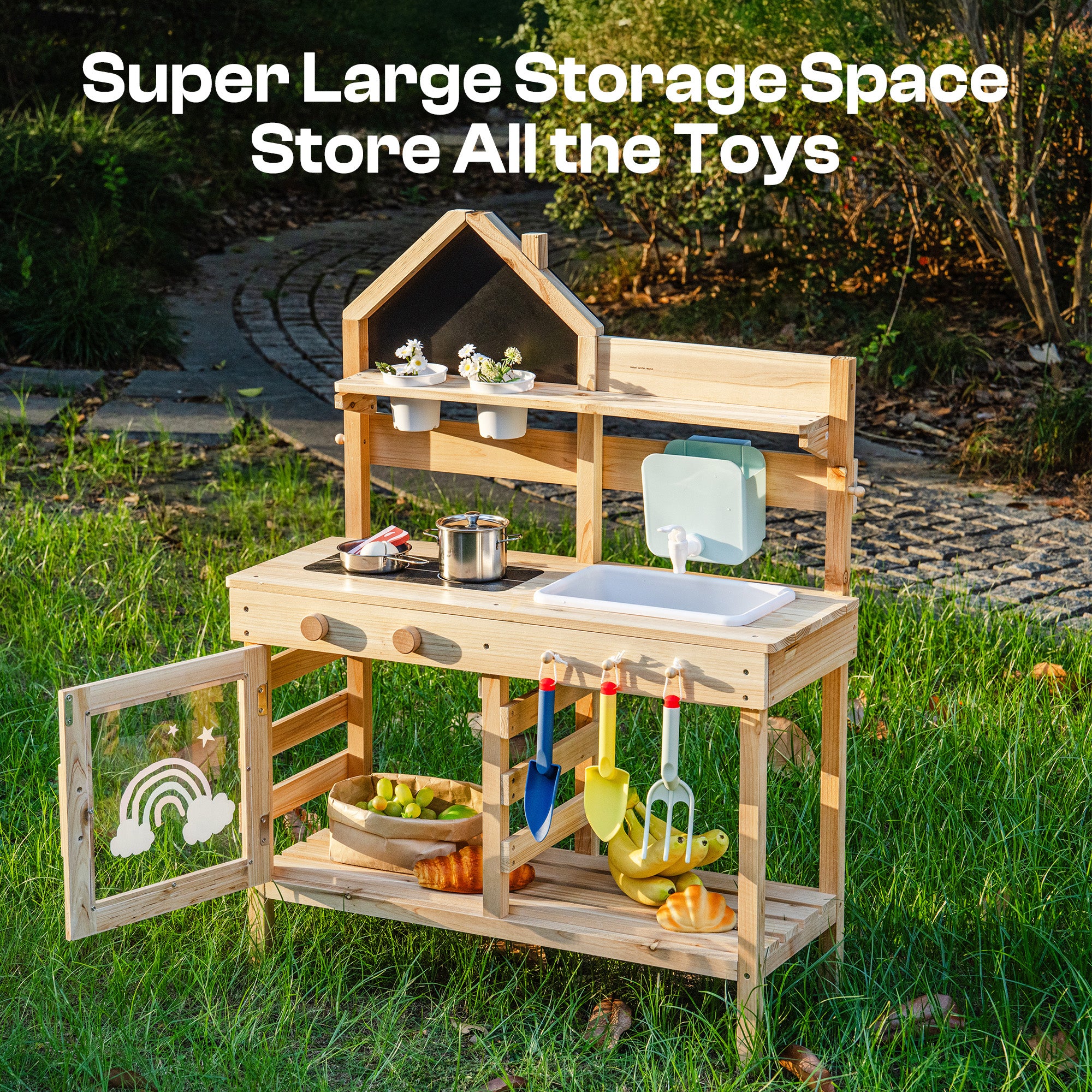 ROBUD Outdoor Mud Kitchen for Kids ¨C Wooden Play Kitchen with Accessories