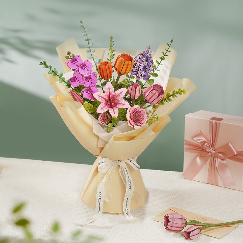 Rowood Pink Tulip DIY Flower 3D Wooden Puzzle TW082