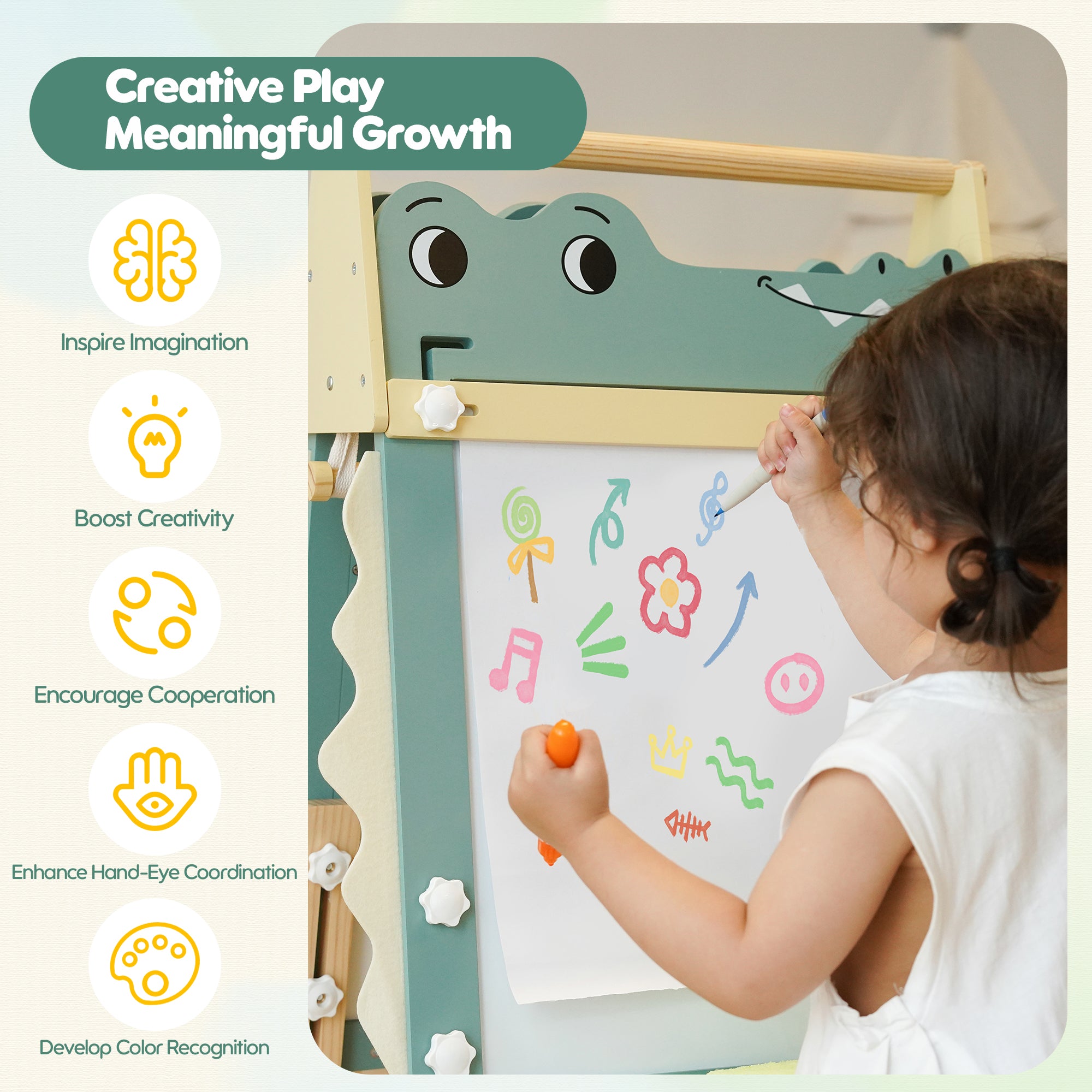 ROBUD Wooden Adjustable Crocodile Easel for Kids