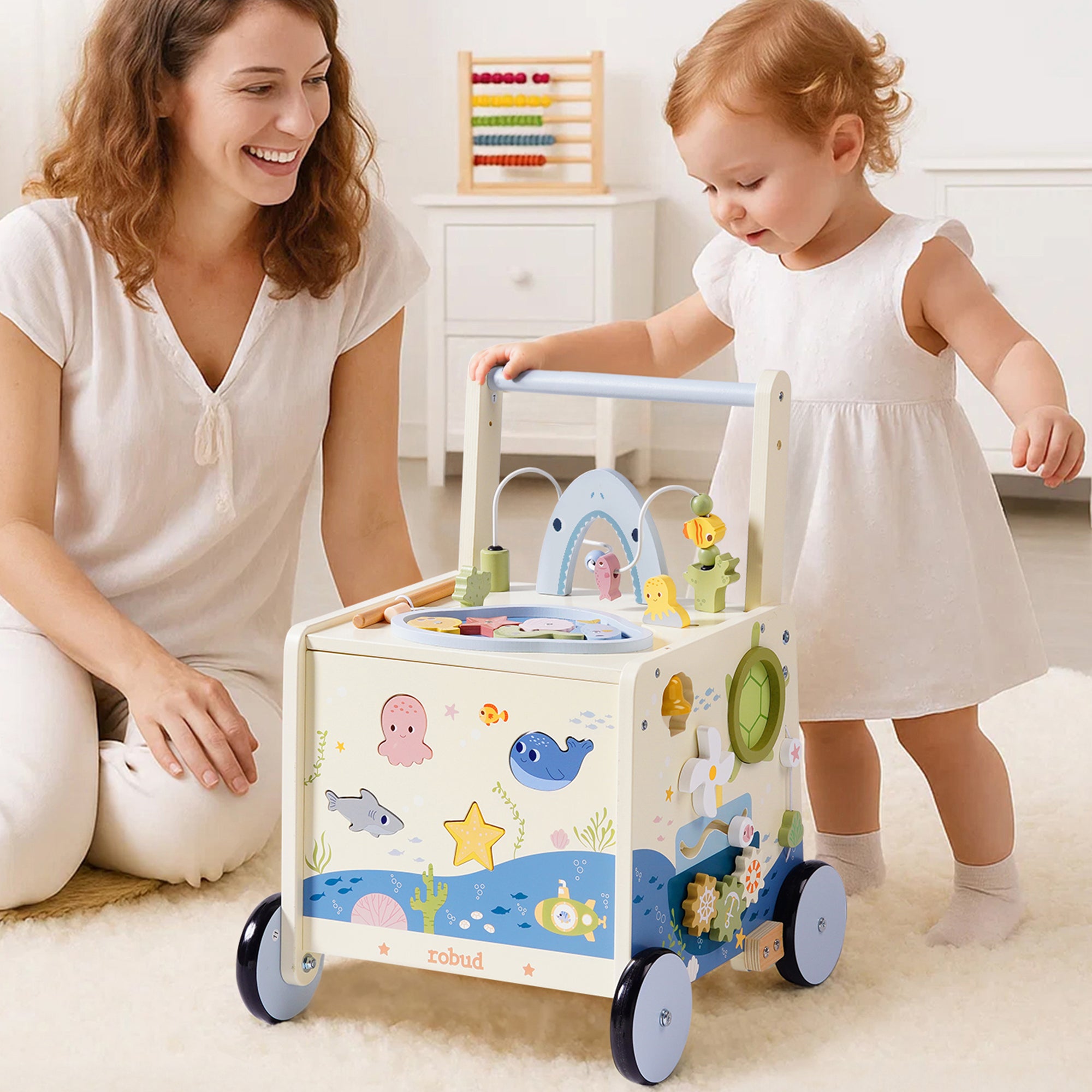 ROBUD Wooden Baby Push Walker - Underwater World
