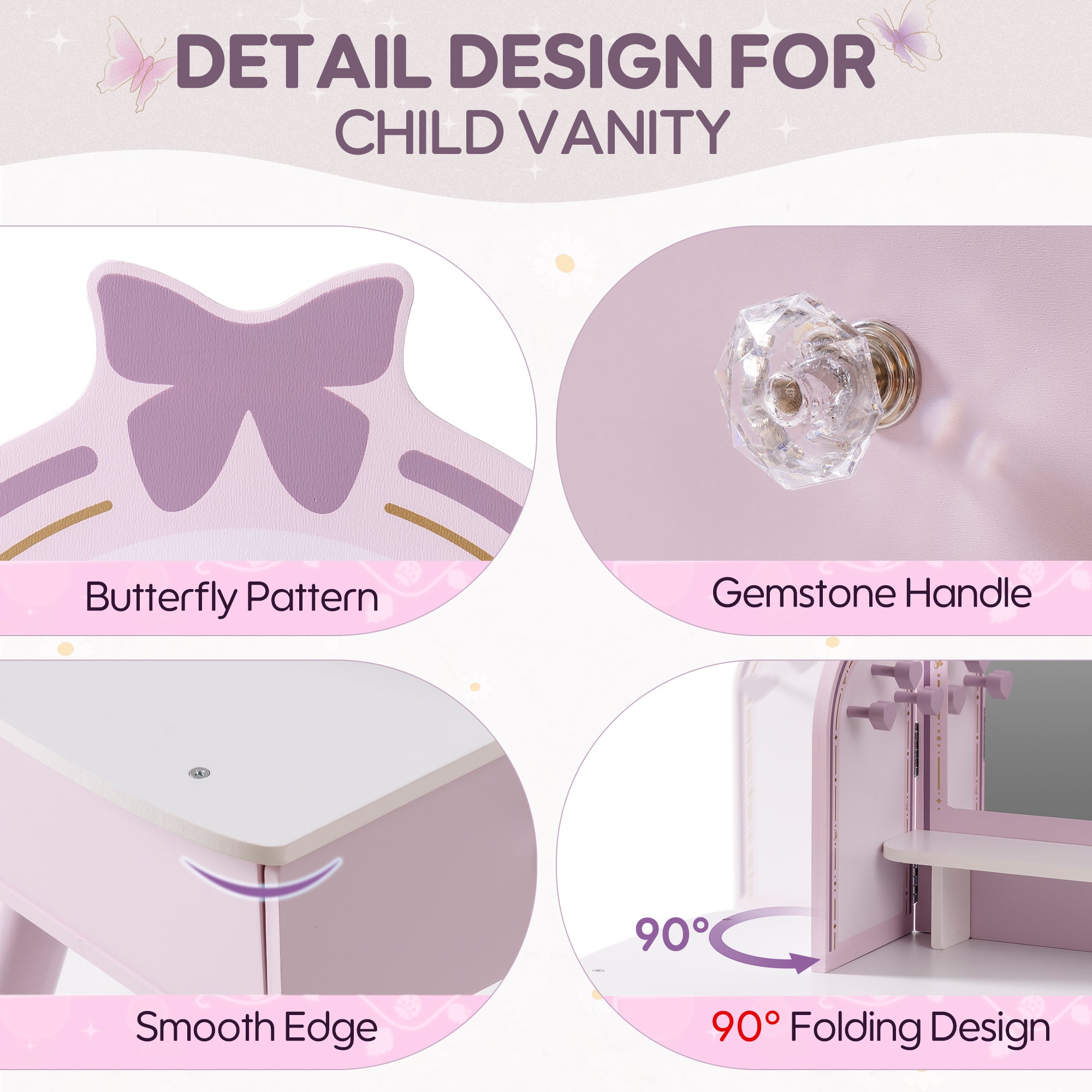 Robud Wooden Butterfly Dressing Table-Purple