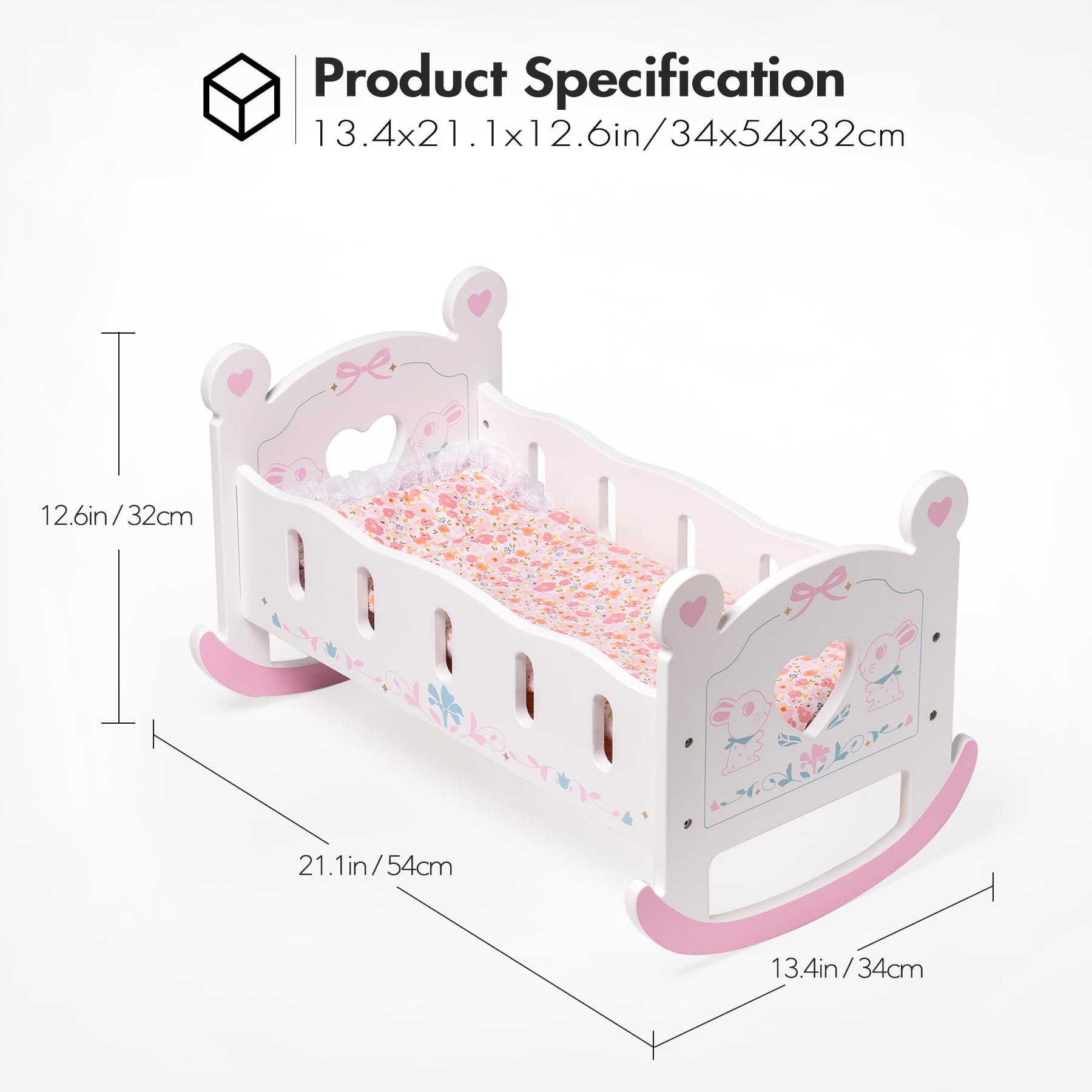 ROBUD Wooden Baby Doll Crib