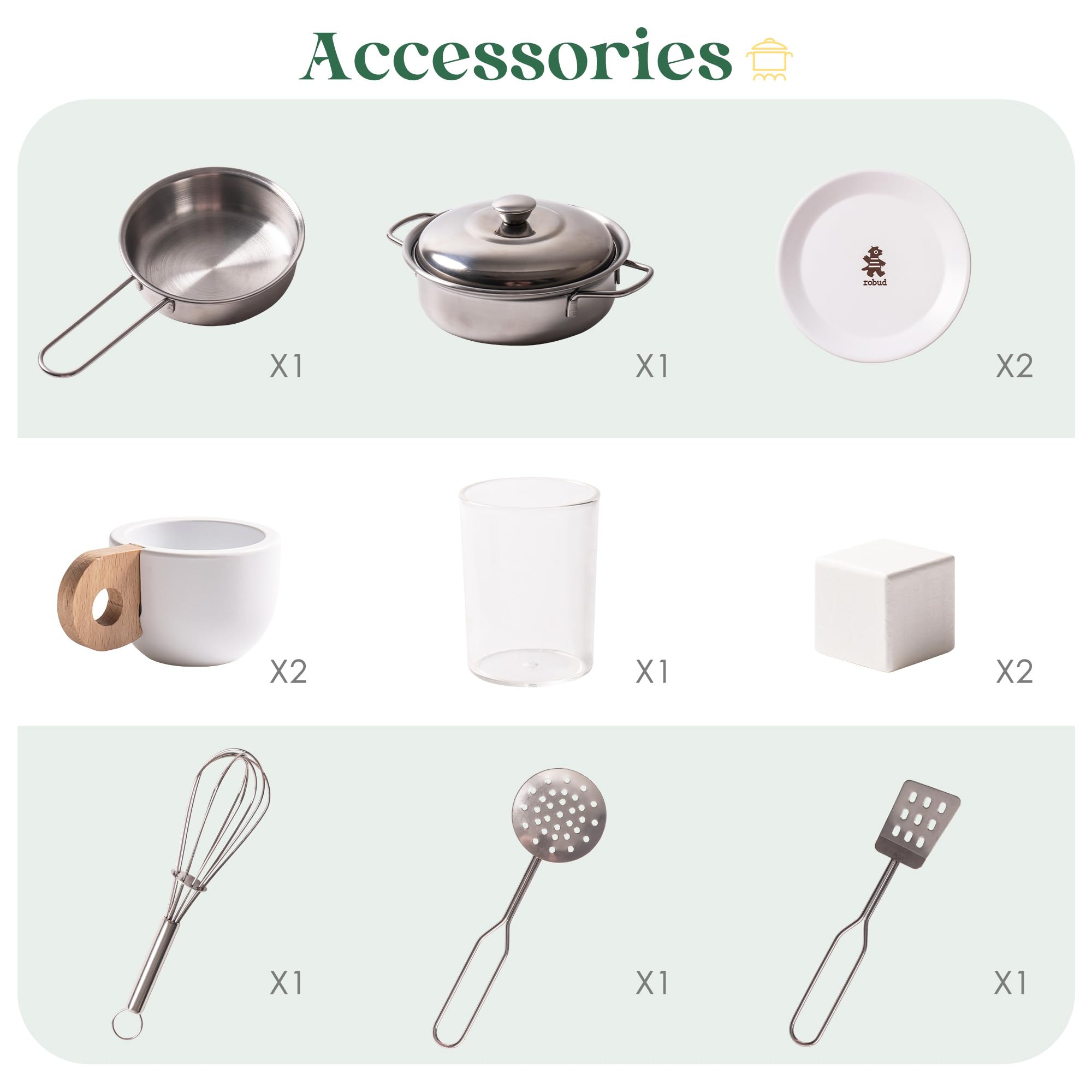 ROBUD Wooden Kids Play Kitchen Set - Bean Green