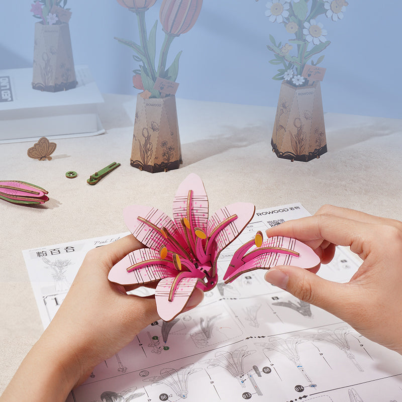 Rowood Pink Lily DIY Flower 3D Wooden Puzzle TW071