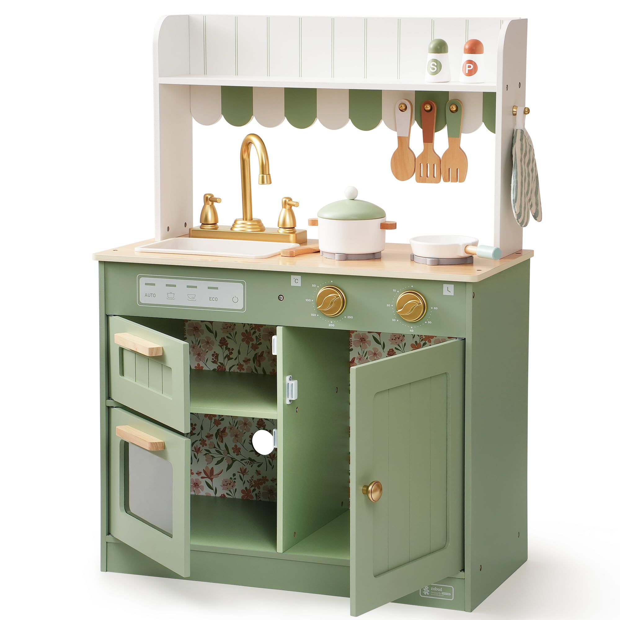 ROBUD Wooden Kids Play Kitchen Set - Olivia Green