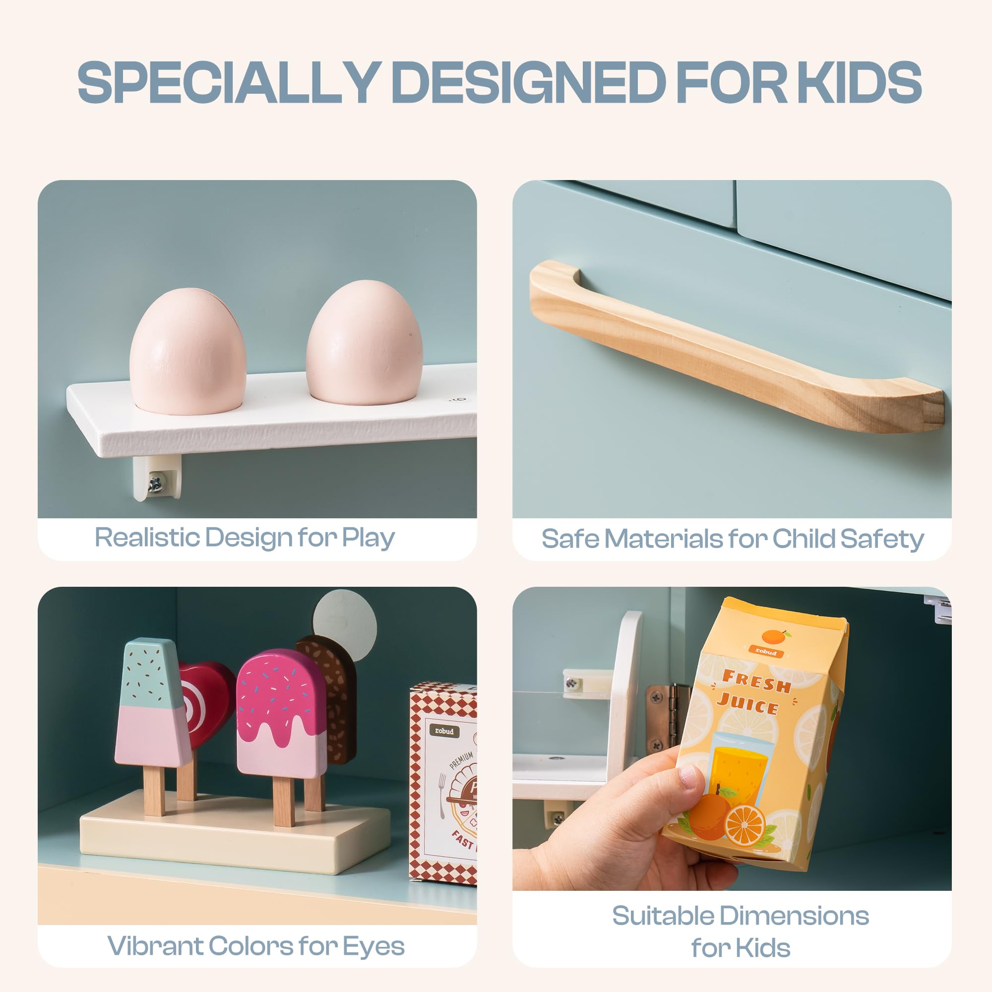 Ensemble réfrigérateur-congélateur en bois pour enfants Robud