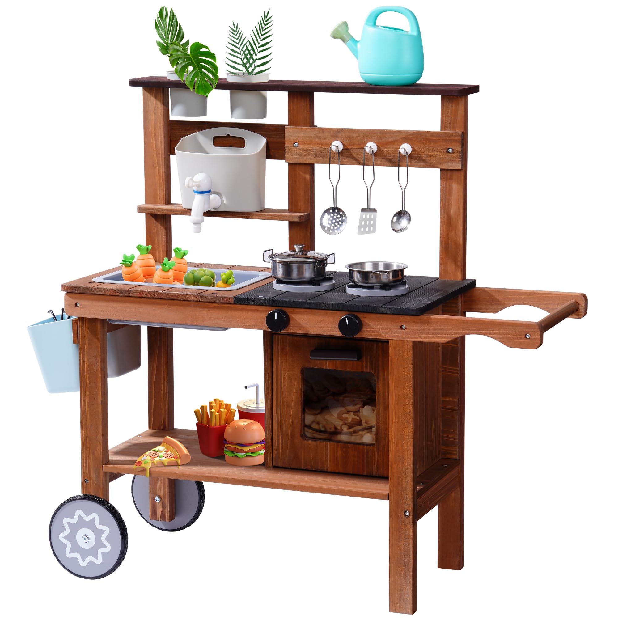 ROBUD Wooden Outdoor Kitchen Playset with Wheels - Mud