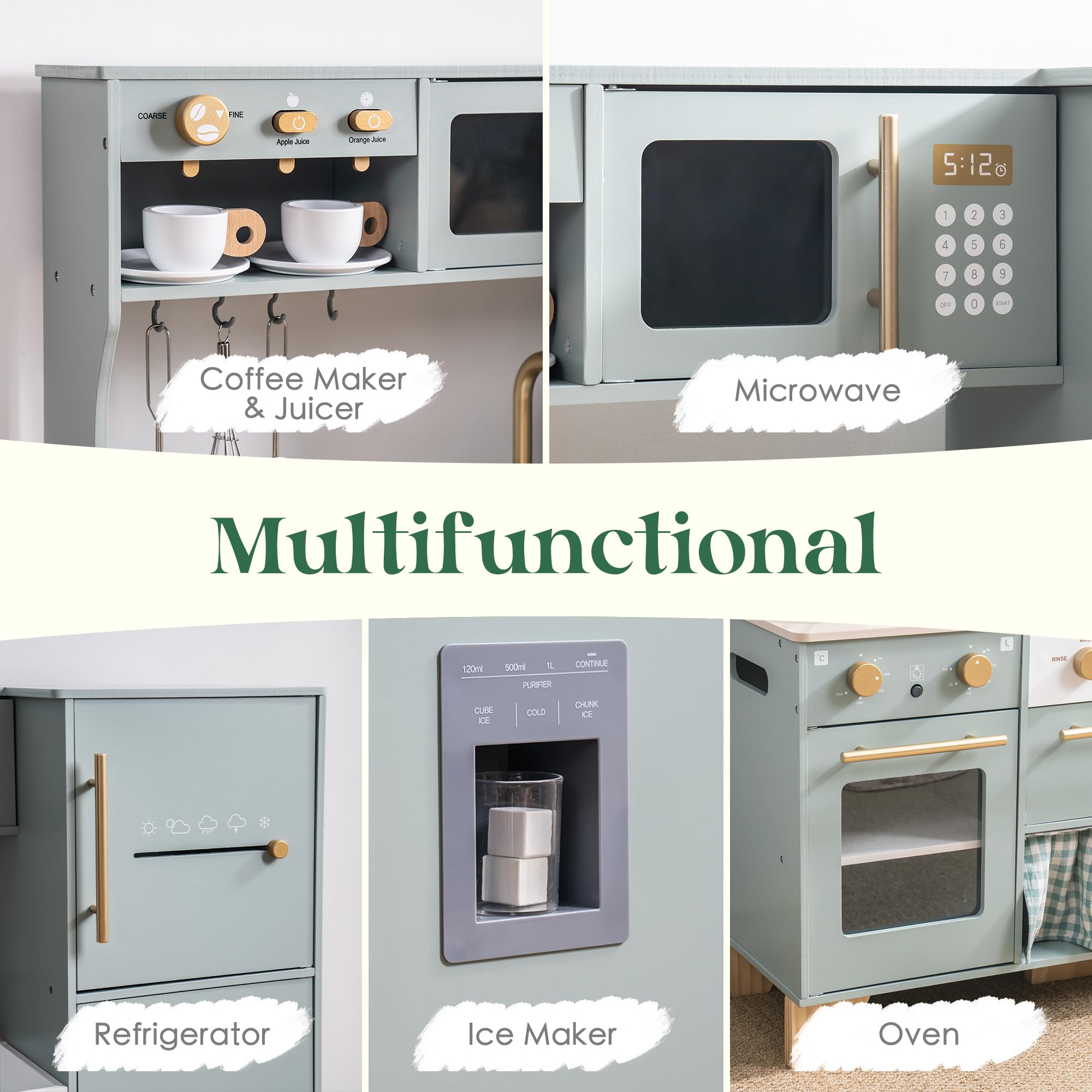 ROBUD Wooden Kids Play Kitchen Set - Bean Green