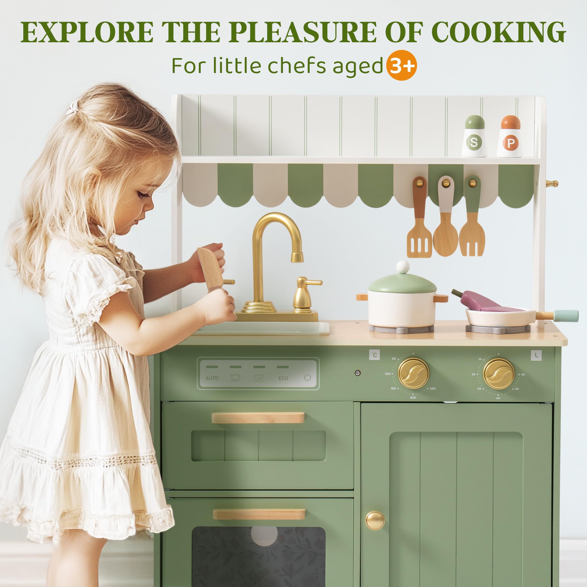 ROBUD Wooden Kids Play Kitchen Set - Olivia Green