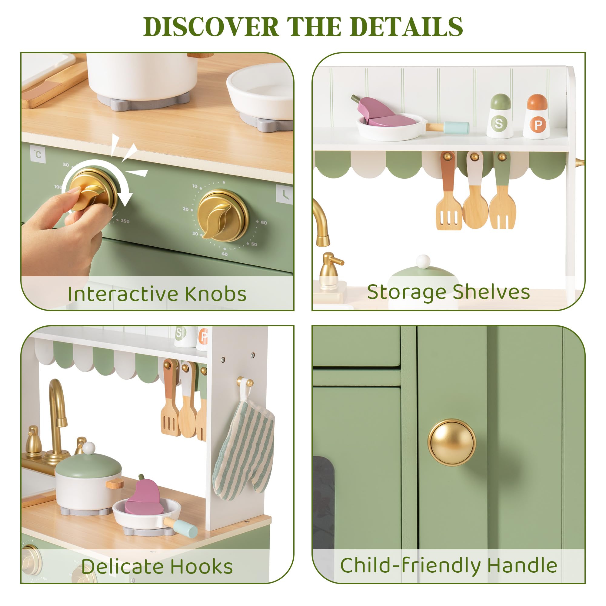 ROBUD Wooden Kids Play Kitchen Set - Olivia Green