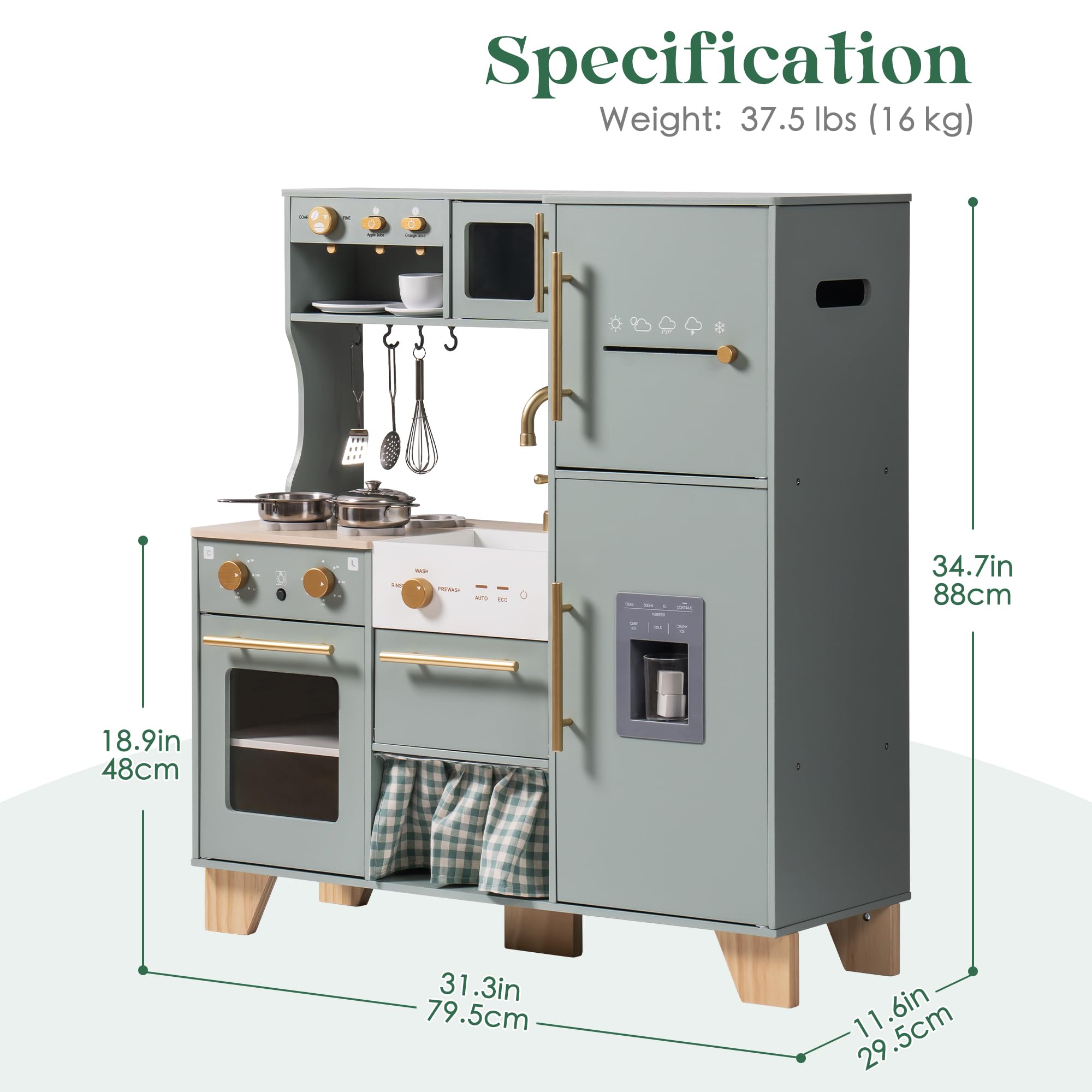 ROBUD Wooden Kids Play Kitchen Set - Bean Green