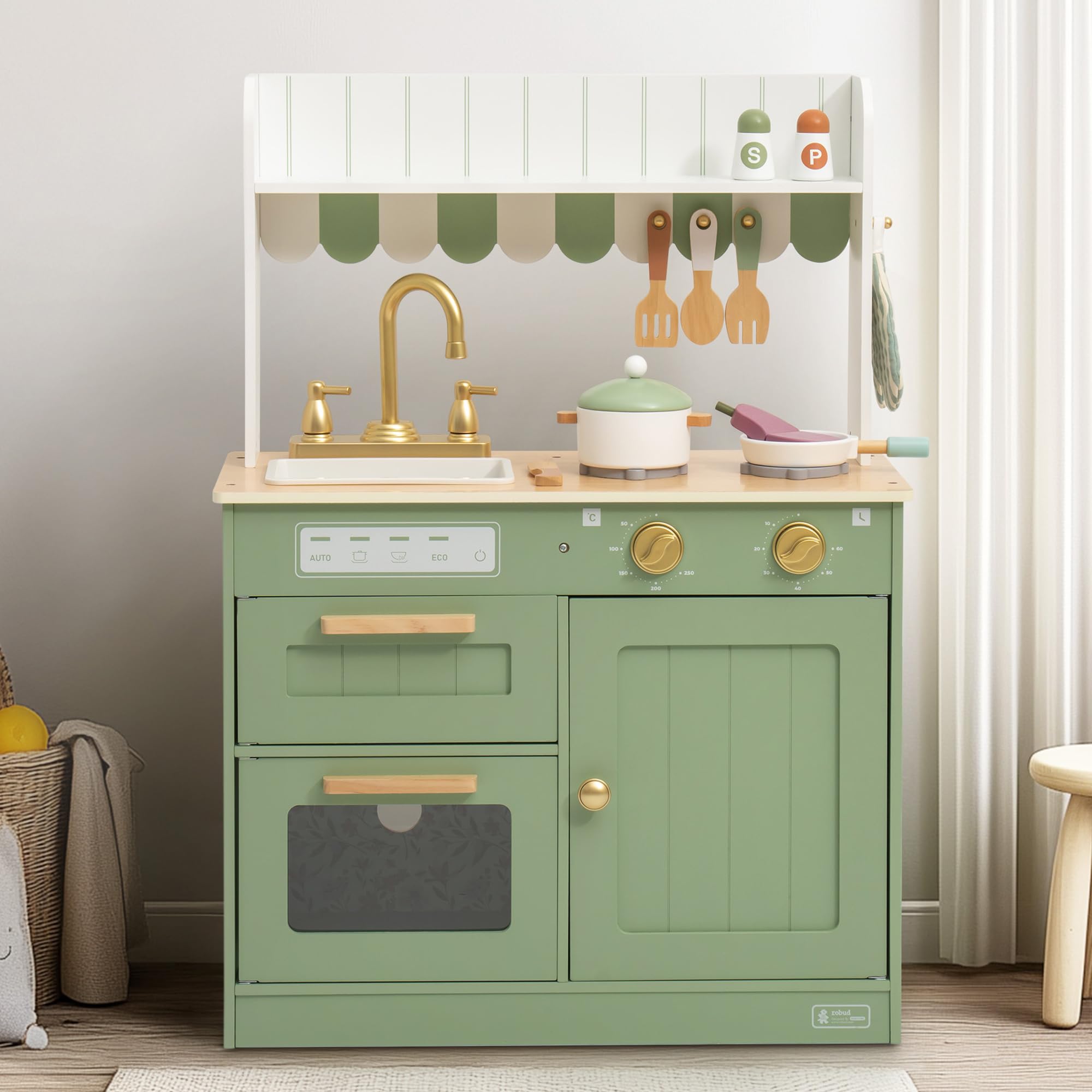 ROBUD Wooden Kids Play Kitchen Set - Olivia Green
