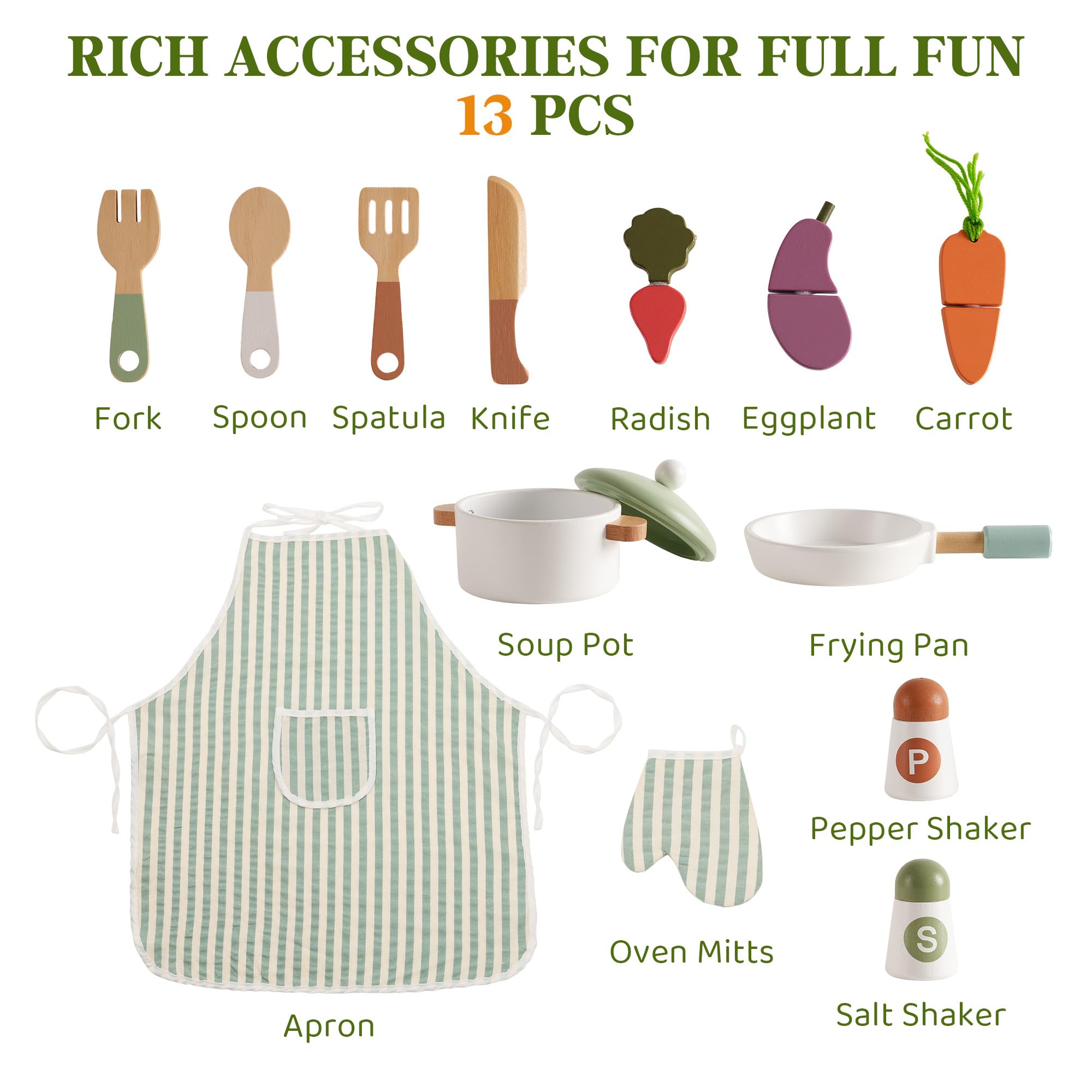 ROBUD Wooden Kids Play Kitchen Set - Olivia Green